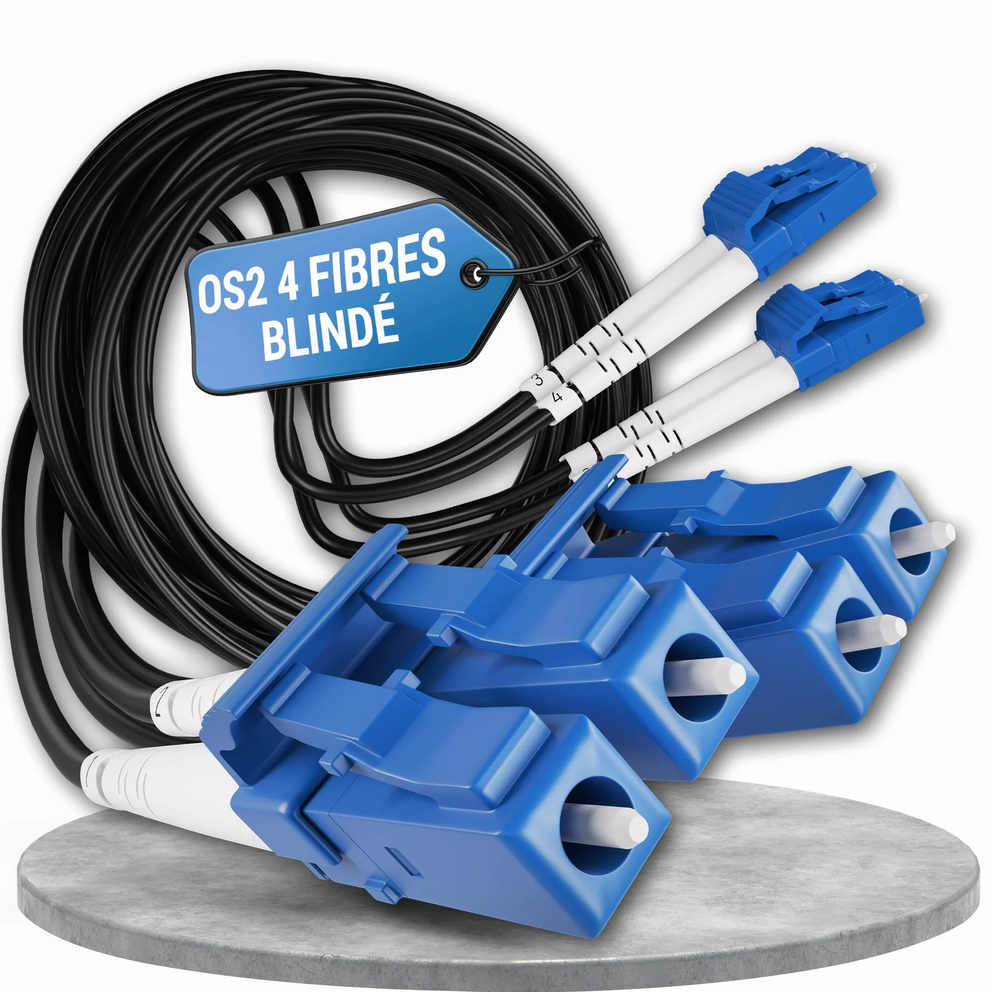 40m Câble Fibre Optique Blindé 4 Brins OS2 LC/UPC ⌀4mm | Monomode 9/125µm G.657.A2, Jarretière Rallonge Cordon, Breakout sans Épissures, Intérieur/Extérieur, Noire, LSZH