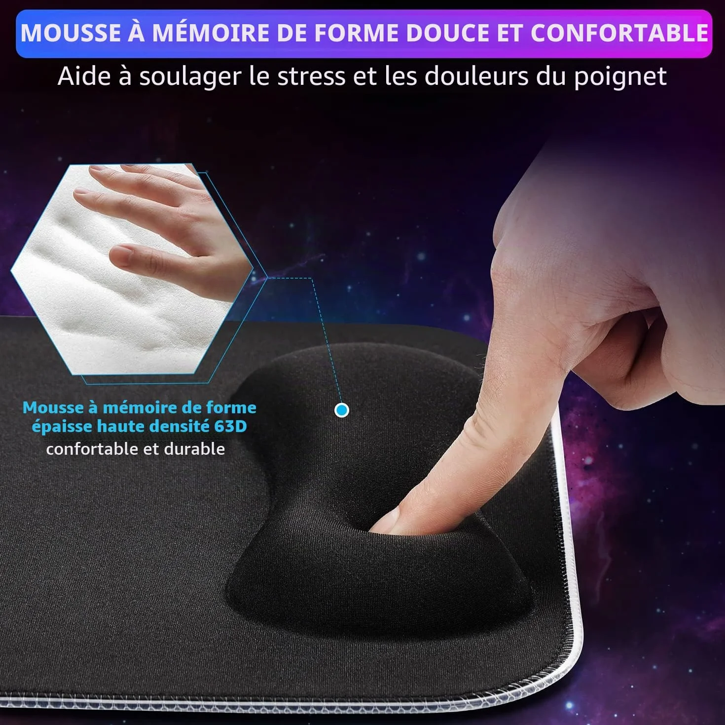 Gimars Tapis de Souris Gaming RGB 305x254mm XL Repose Poignet Gel Base Antidérapante Tissu Lycra