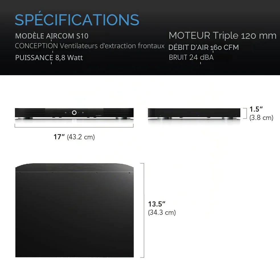 AC Infinity Aircom S10 Système de Ventilation Silencieux 43 cm pour récepteur, amplificateur, DVR, Composants AV Cabinet