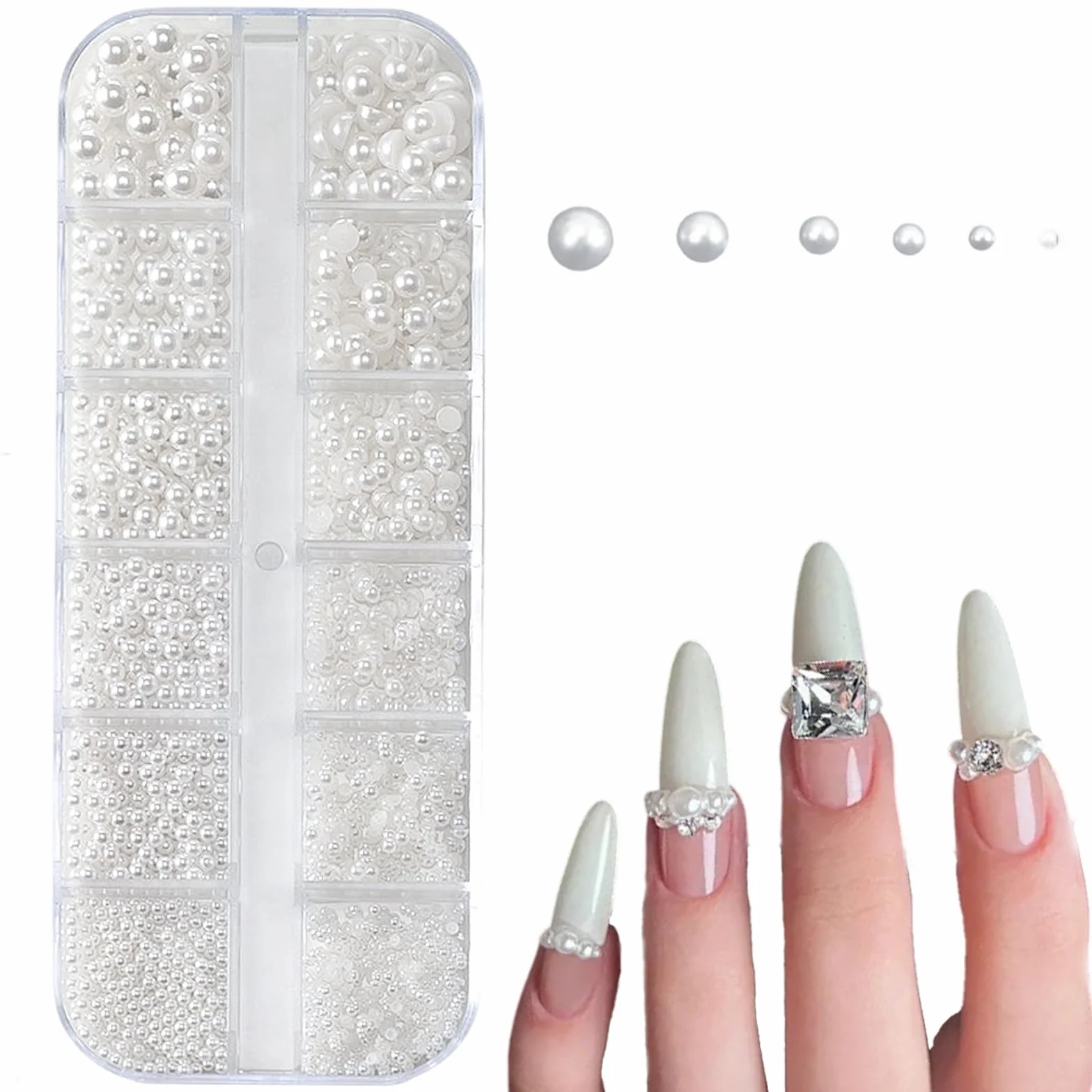 Breloques pour Ongles en Perles Blanches, Strass Demi Rondes à Dos Plat, Accessoires Décoration Mariage Fête