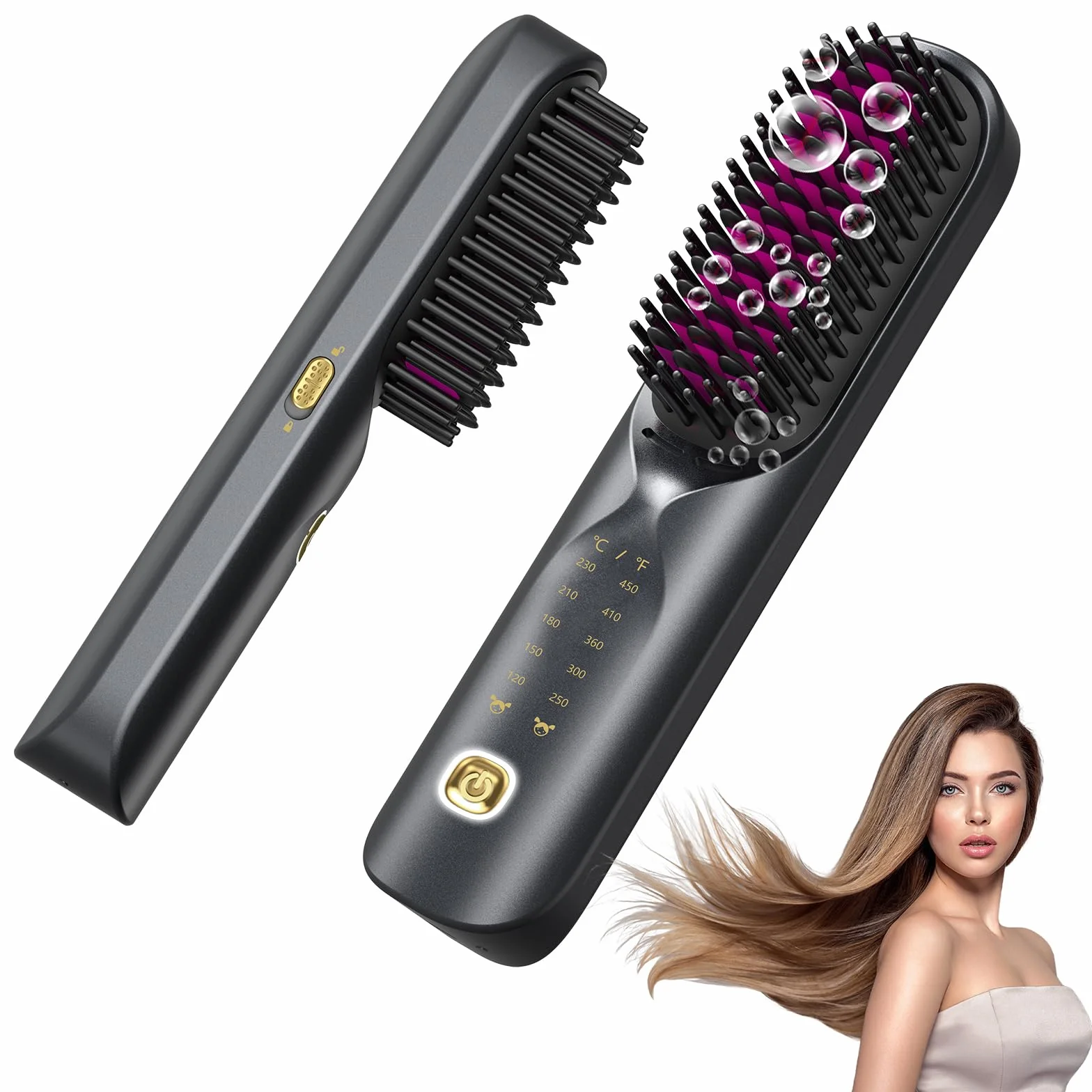 Bopcal Brosse Lissante Cheveux Sans Fil 10000mAh 3 en 1 Fer a Lisser 300 Millions d'Ions Négatifs Céramique Anti-Brûlure