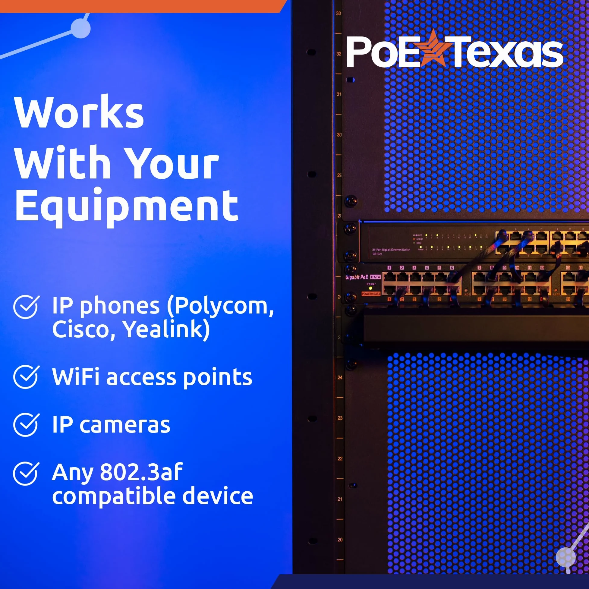 PoE Texas GPOE-12AB-48v60w | Injecteur Gigabit passif 12 ports d'alimentation par Ethernet PoE avec 48 V 60 W pour appareils 802.3af