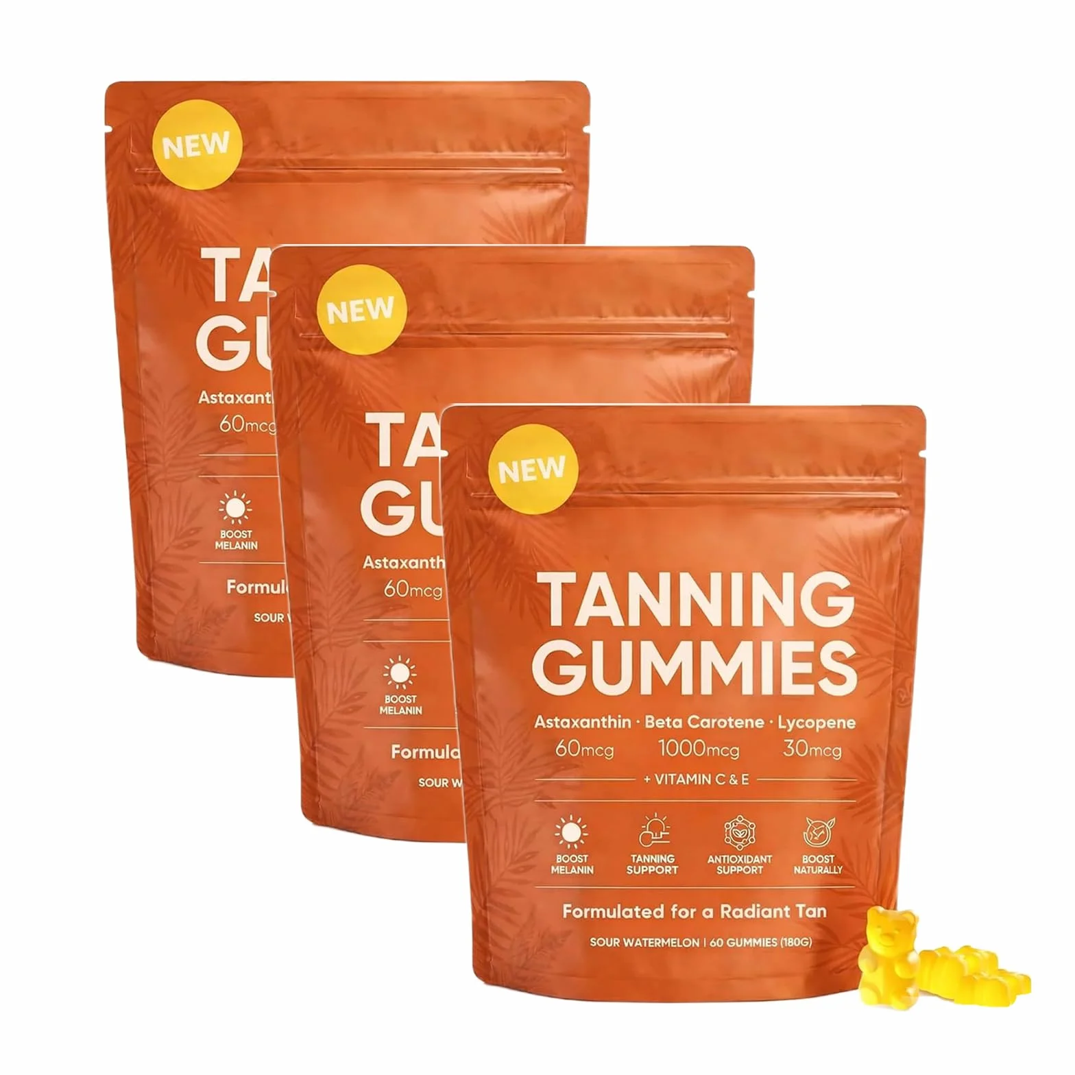 Gommes de bronzage peau bêta-C-arotène L-ycopène Sublime éclat naturel prolonge accélère résultats bronzage 3 Pcs