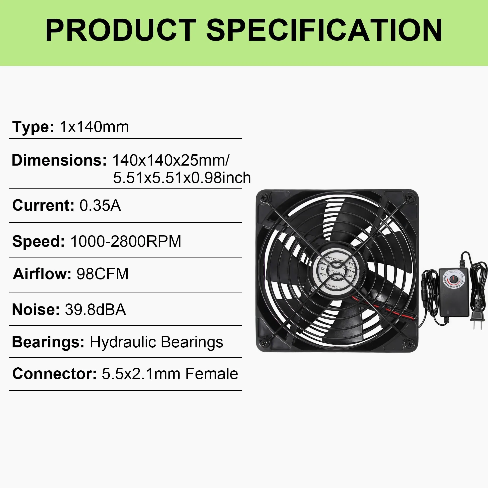 Ventilateur de refroidissement pour ordinateur avec vis magnétiques et vitesse réglable - Flexible pour armoire, serveur, plate-forme minière, poulailler et plus encore - 140 mm x 25 mm