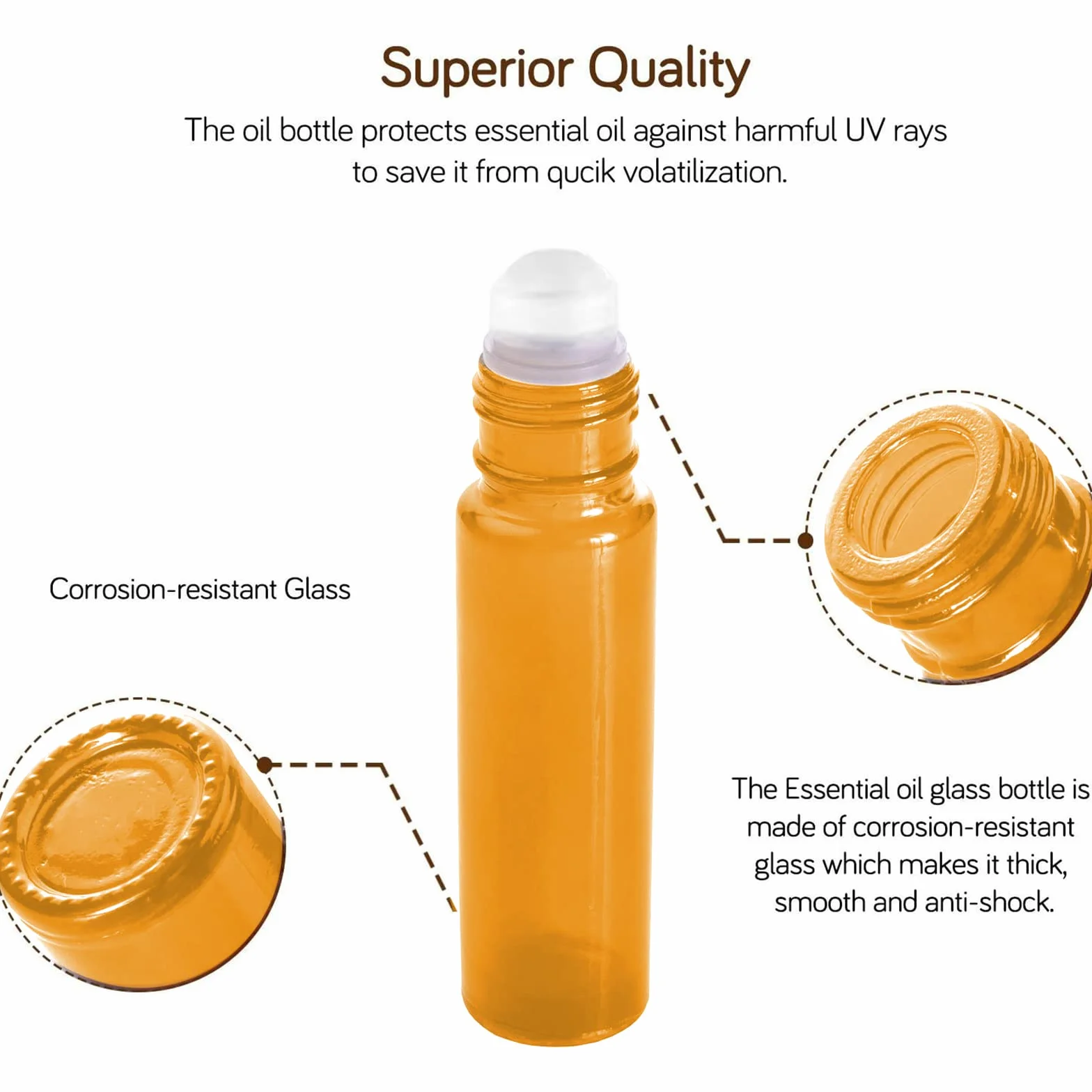 Flacon Roll On en Verre Vide 2 Pcs pour Huile Essentielle Aromathérapie avec Bille en Acier Inoxydable