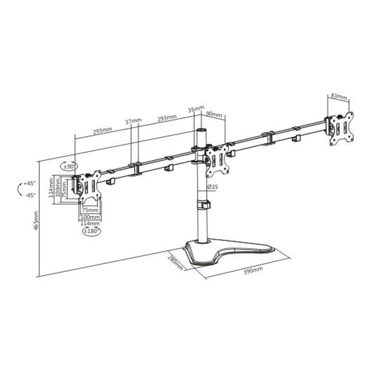 Support de bureau triple pour écrans de 13 à 27", support de bureau réglable avec support conforme à la norme VESA, support ergonomique pour bureau à domicile ou configuration de jeu