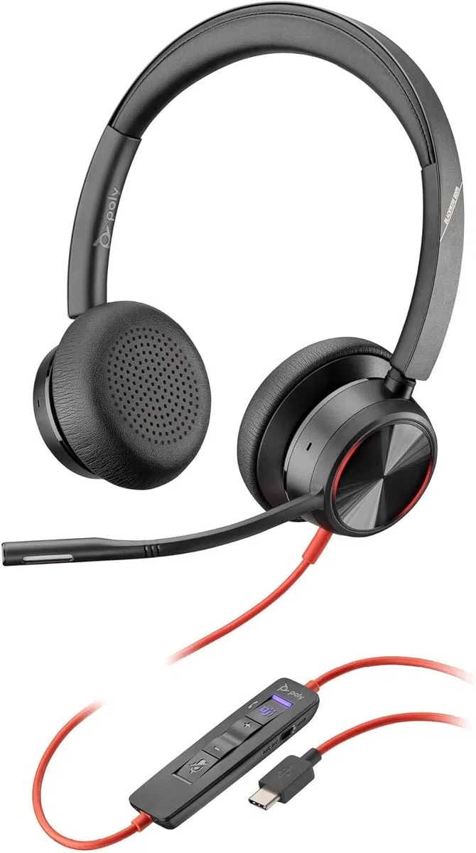 Micro-casque filaire haut de gamme Poly Blackwire 8225 – Annulation active du bruit – Son binaural hi-fi - Connexion à un PC/Mac - Certifié Microsoft Teams