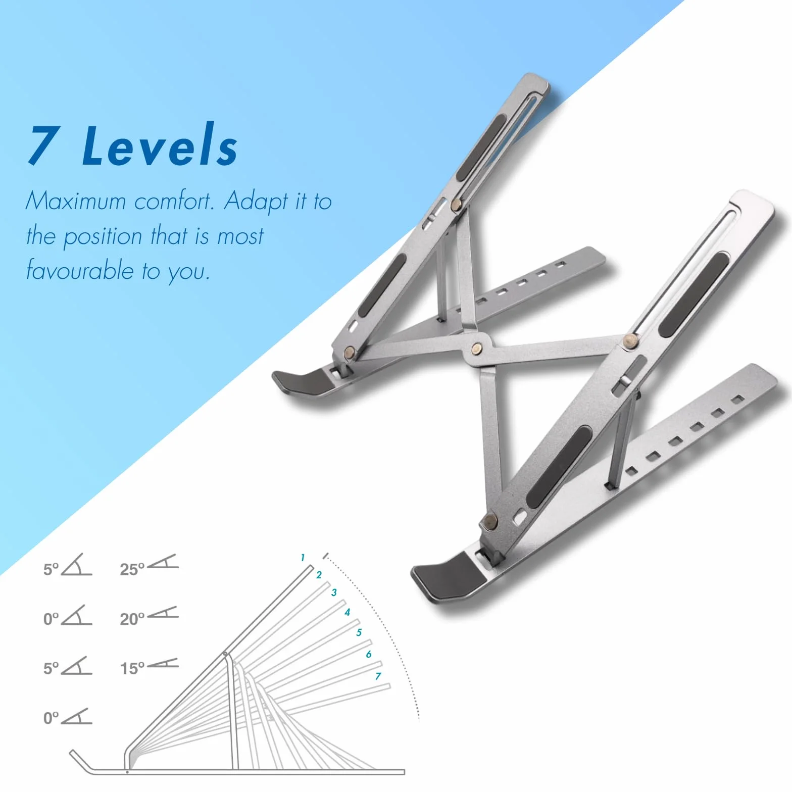 Support Ordinateur Portable Réglable 7 Niveaux Aluminium Antidérapant 13-15.6" Argent