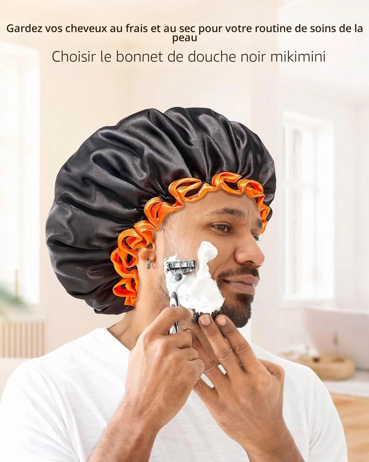 mikimini Bonnet de Douche Noir Imperméable Réutilisable à Double Couche pour Cheveux Longs