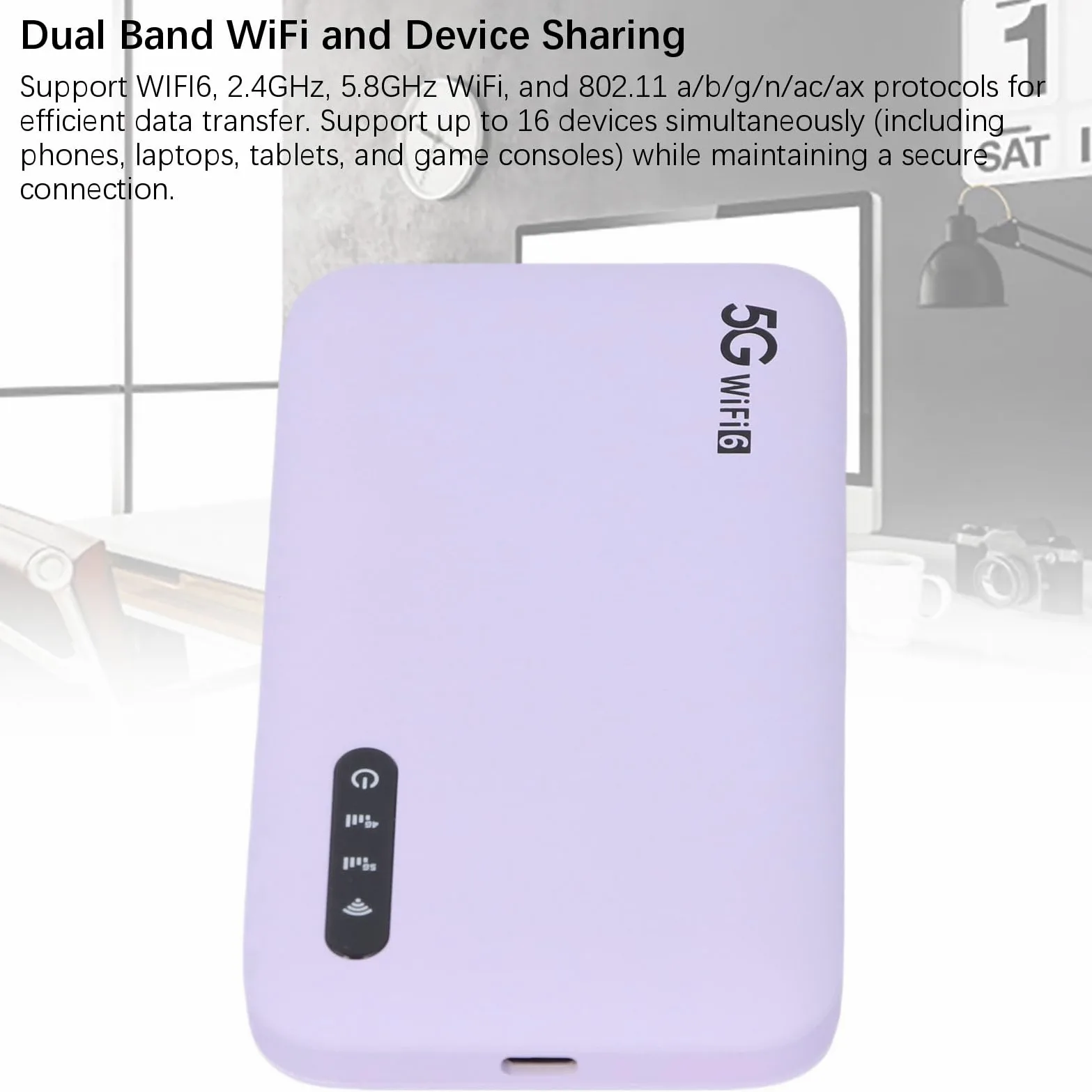 Point D'accès Mobile 5G, Routeur Wi-FI Haut Débit de Wi-FI 6 avec Emplacement pour Carte Nano SIM, Compatible avec 16 Appareils, Batterie 6100 MAh, Point D'accès Wi-FI Portable