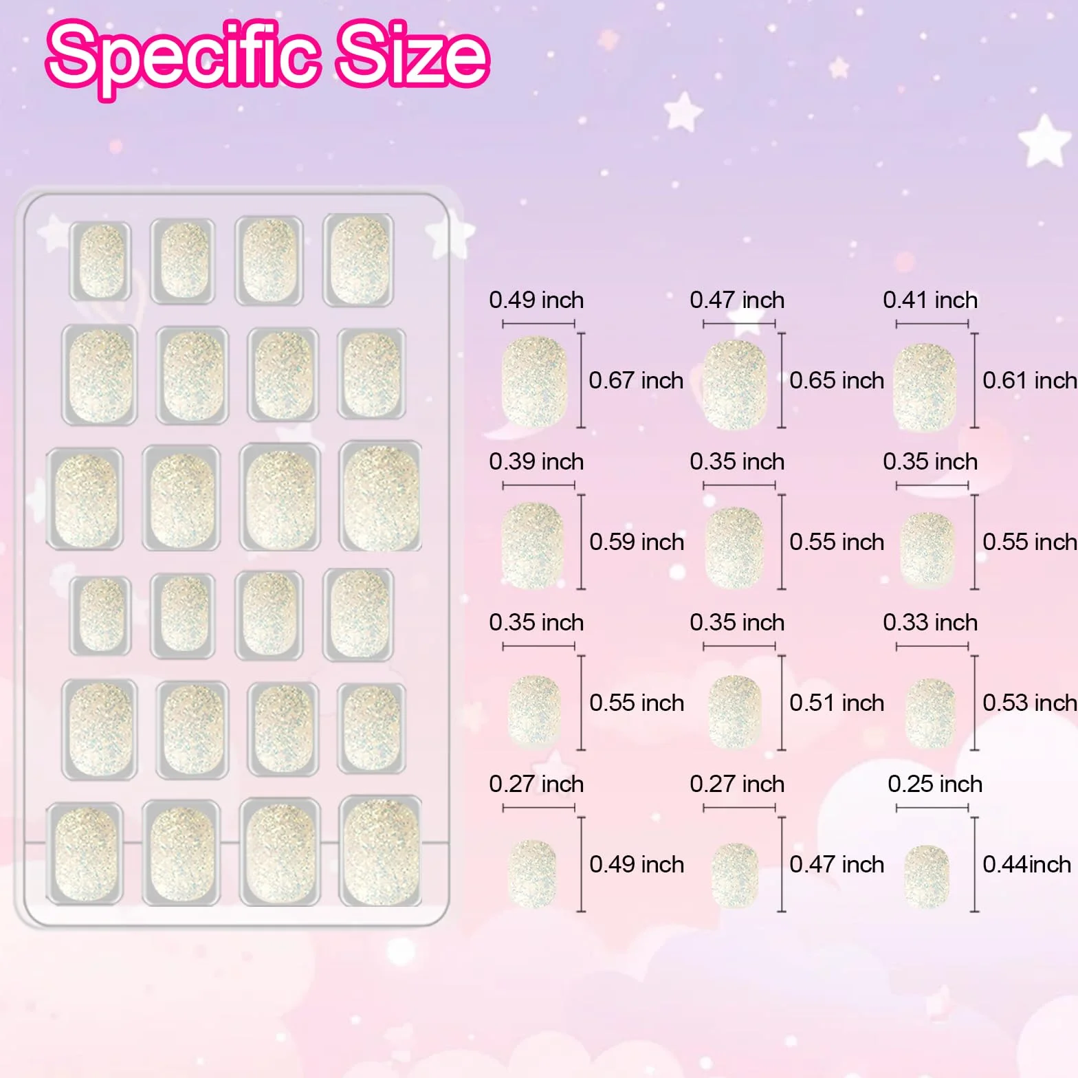 Allstarry 72pcs Press on Nails Glitter Short False Nail Kits for Children Little Girls