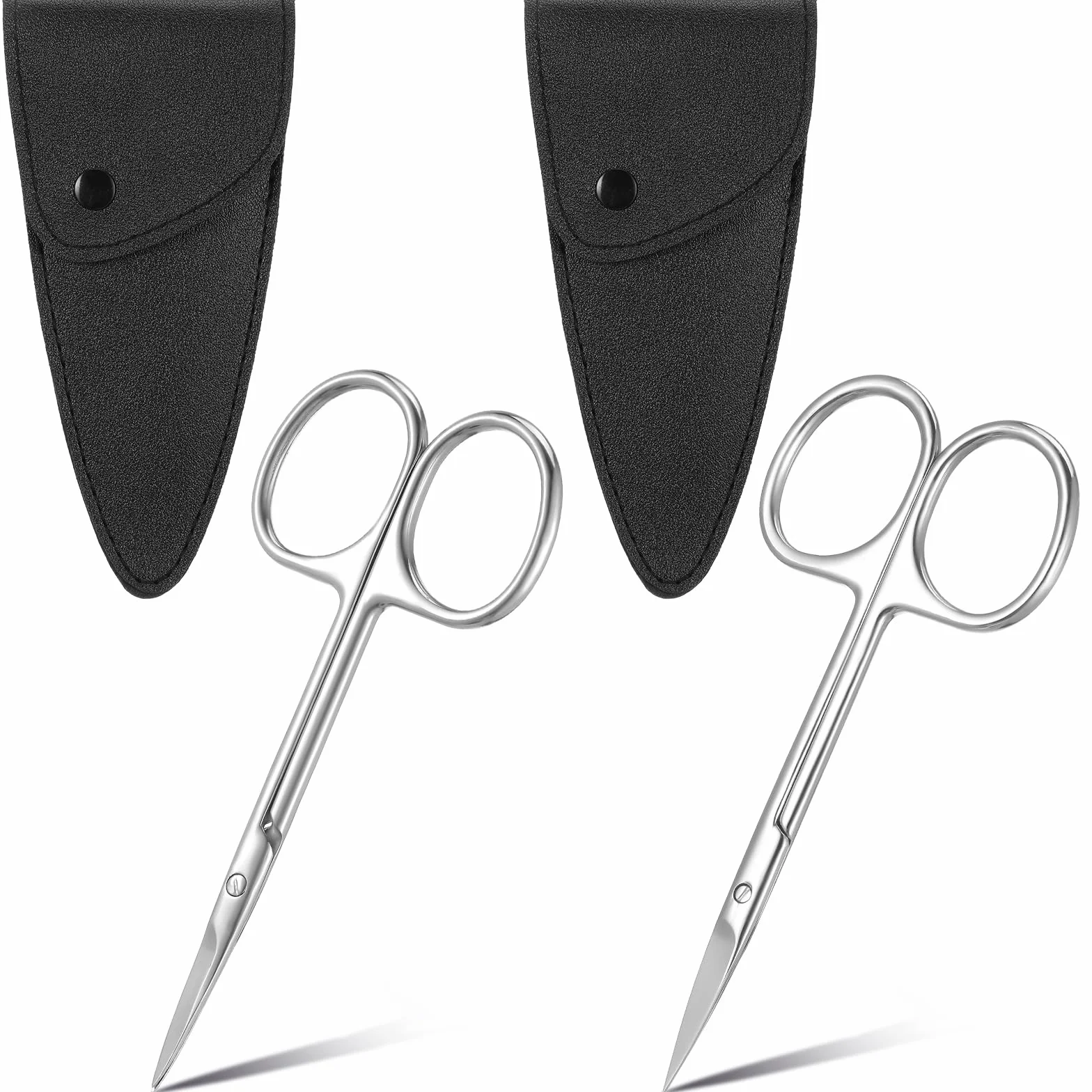 Yuanchu Lot de 2 ciseaux à cuticules en acier inoxydable incurvés et droits pour sourcils barbe cils ongles