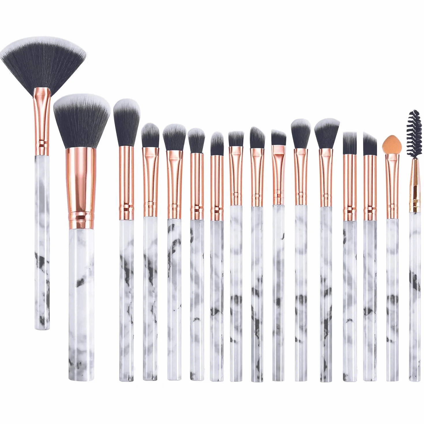 Pinceaux Maquillage Marbre Premium Synthétique 16 Pièces Kit Professionnel Fond De Teint Poudre Blush