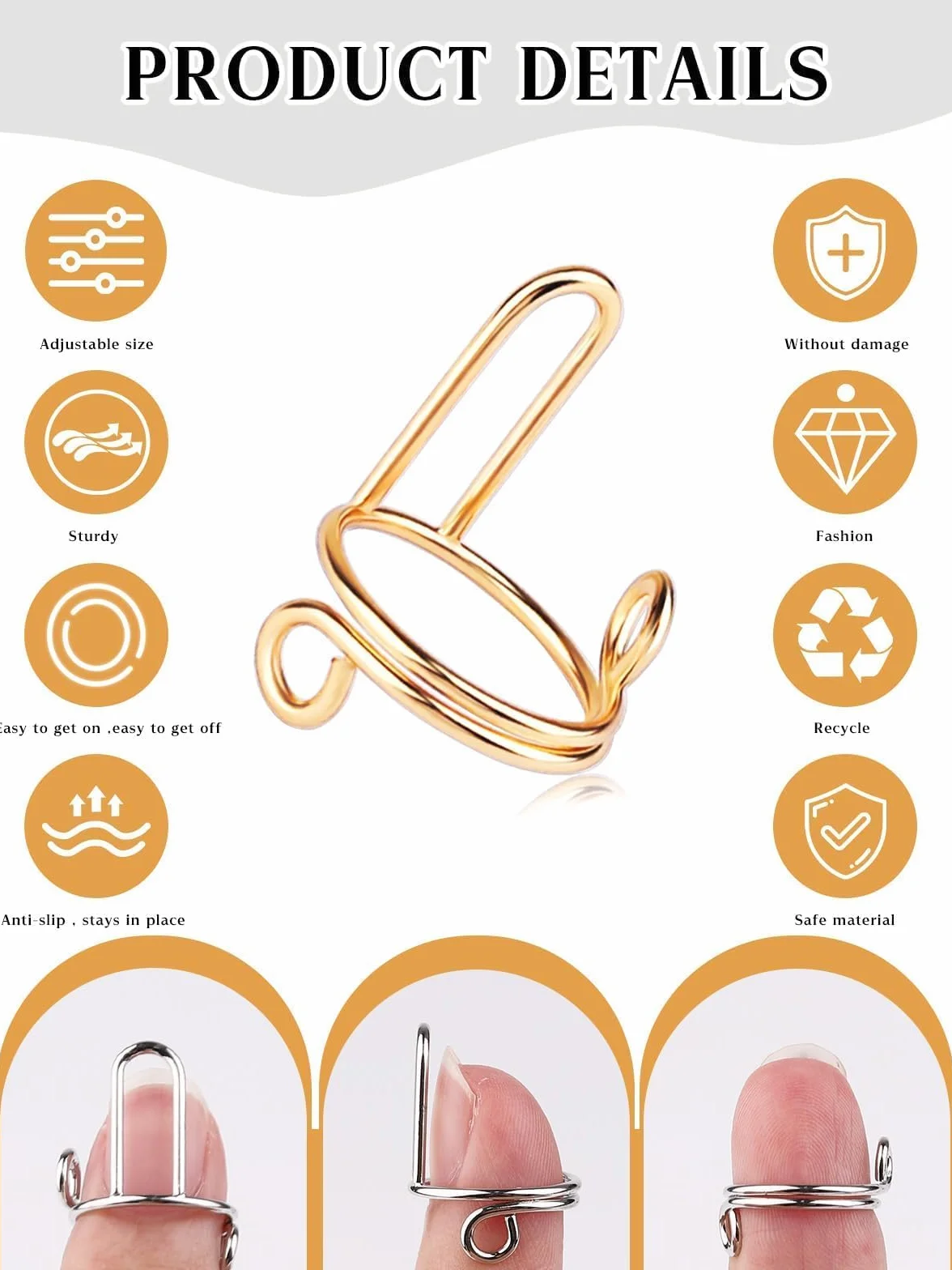 Bague à Ongles Réglables pour Acryliques, Métal Fingernail Rings pour Faux Ongles, Décoration Nail Art (Or et Argent)
