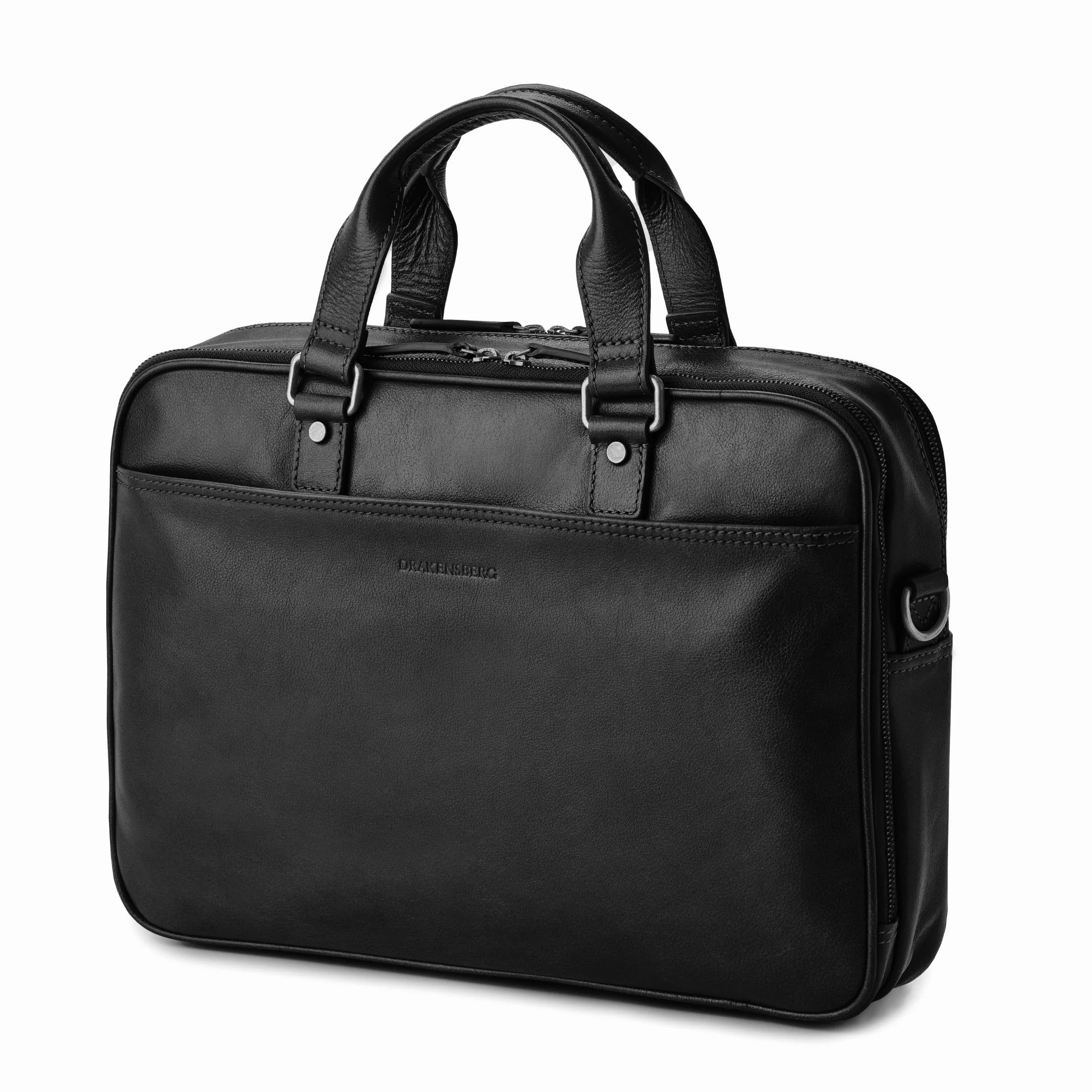 DRAKENSBERG Aurelio Porte-documents en cuir pour homme, 2 compartiments principaux, sacoche luxueuse pour ordinateur portable 16" pour le bureau, le travail, les voyages, 11 l, Noir , L