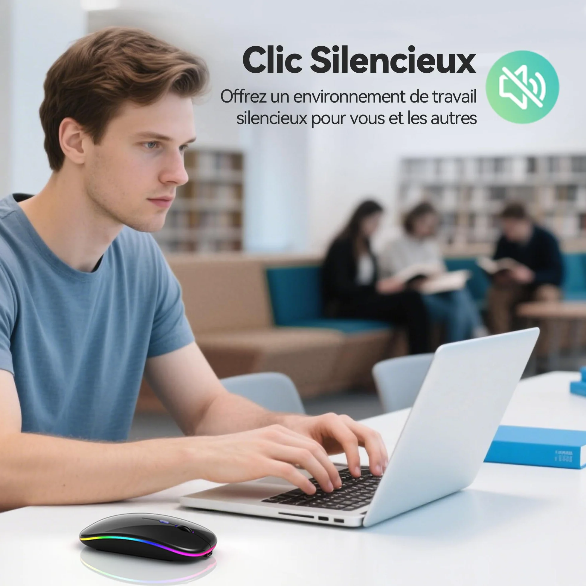 TECKNET Souris sans Fil Bluetooth 5.1 Rechargeable 1600 DPI Rétroéclairée 7 Couleurs Silencieuse Noir
