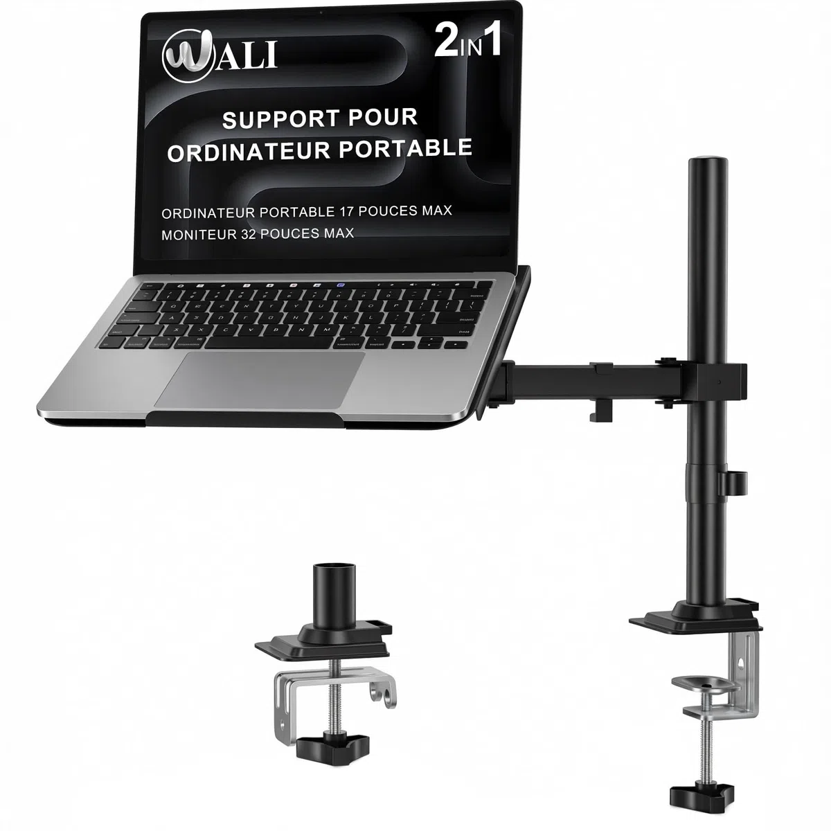WALI Support de Bureau pour Ordinateur Portable jusqu'à 17", entièrement réglable, capacité de 10 kg avec Support de Plate-Forme de Refroidissement ventilé (M00LP)