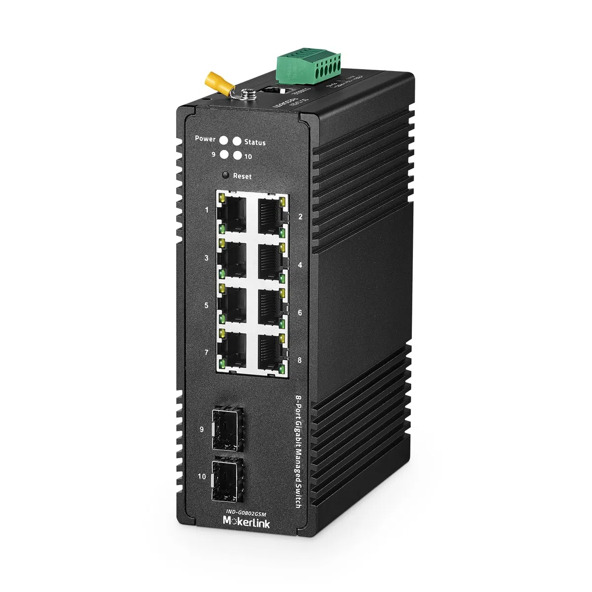 MokerLink 8 Port Gigabit Industrial DIN-Rail Ethernet Switch Managed, 2 SFP Ports, 20Gbps Switching Capacity, Web L2+ Managed IP40 Network Switch, avec Adaptateur Secteur