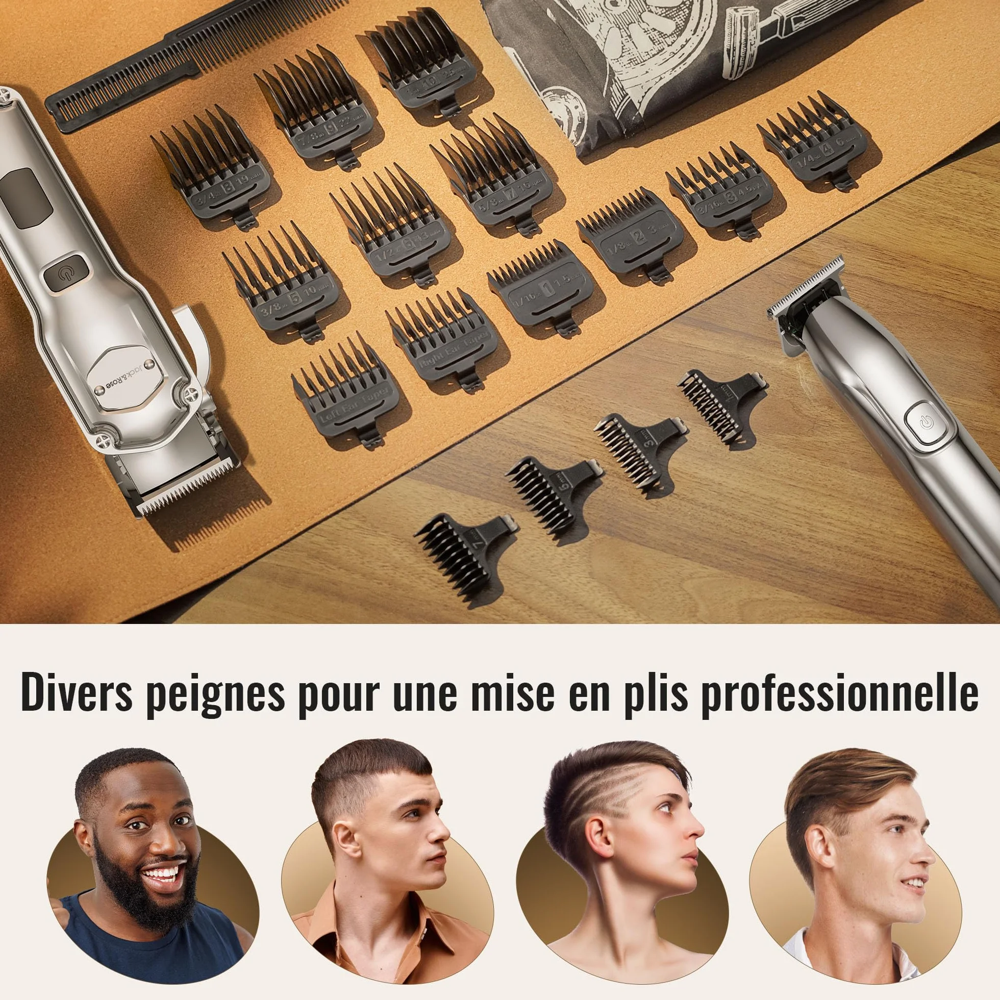 Tondeuse à cheveux professionnelle T-lames Trimmer Set IPX7 étanche