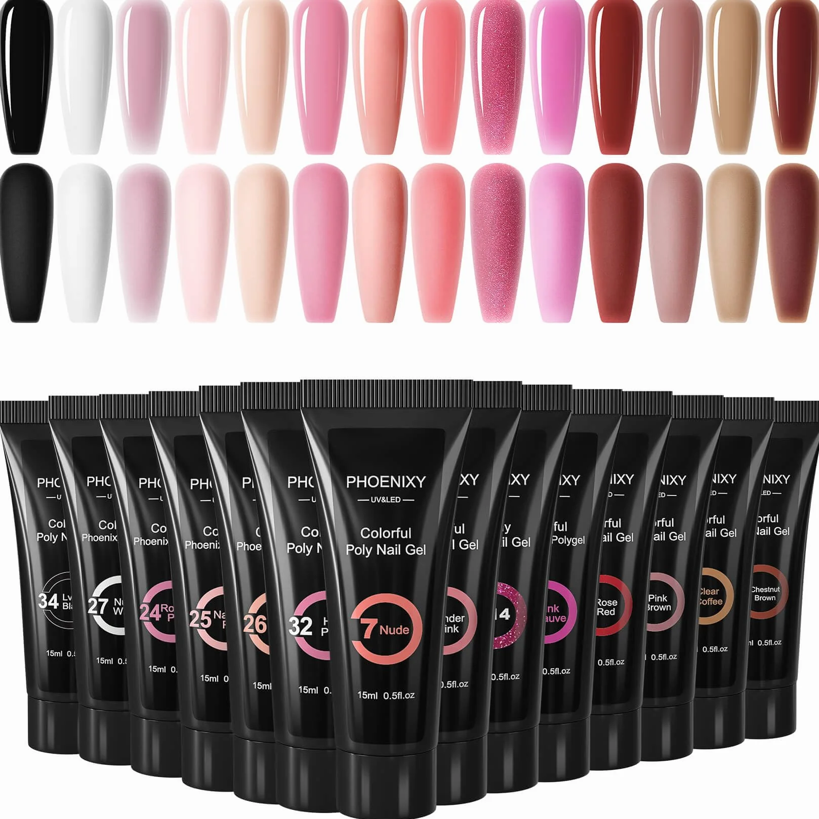 Kit Ongle Gel UV Complet 14 Couleurs 15 ml Semi Permanent Rose Nude Poly Tube Nail Art Construction Cadeau Femme