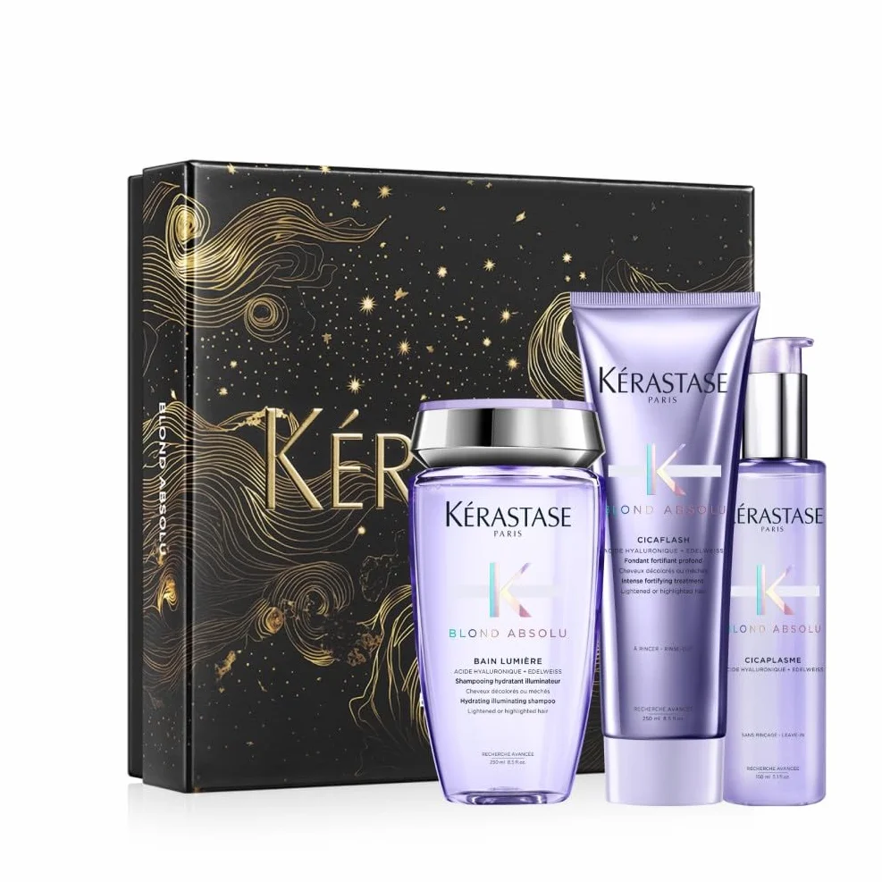 KÉRASTASE Blond Absolu Coffret Bain Lumière Fondant Cicaflash Sérum Cicaplasme Cheveux Blonds Décolorés Méchés