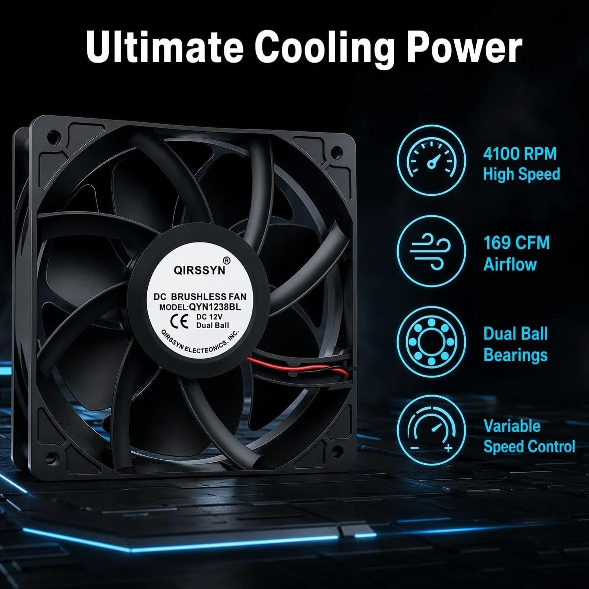 Ventilateur d'ordinateur haute CFM 120 mm x 38 mm 110 V 220 V AC à vitesse variable pour récepteur Xbox DVR PlayStation Mining Rig Case Serveur Tente de culture Station de travail GPU