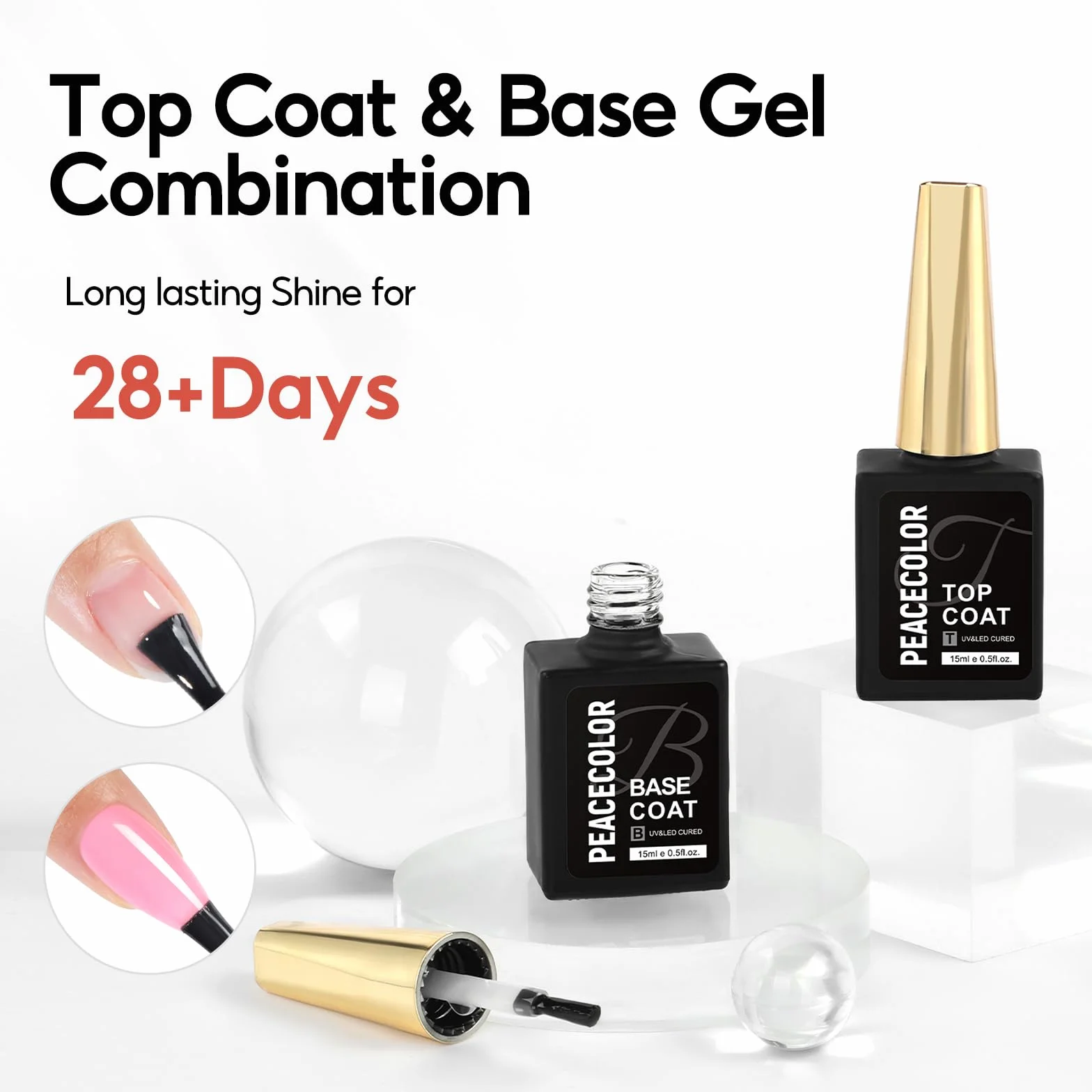 PEACECOLOR 15ML Base et Top Coat Vernis Semi Permanent UV/LED Gel Soak-Off pour Manucure DIY