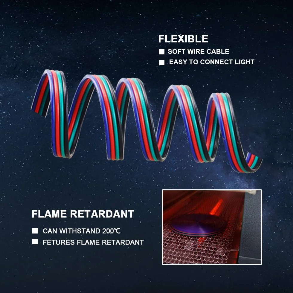Câble D'Extension RGB 4 Broches 22AWG 4x0.32mm² 33ft pour Bande LED 5050 3528