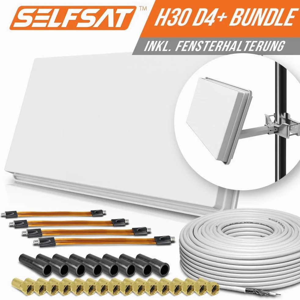 Selfsat H30D+ 1 antenne Satellite Plat + Passe-fenêtre Professionnel + câble Full HD 4K