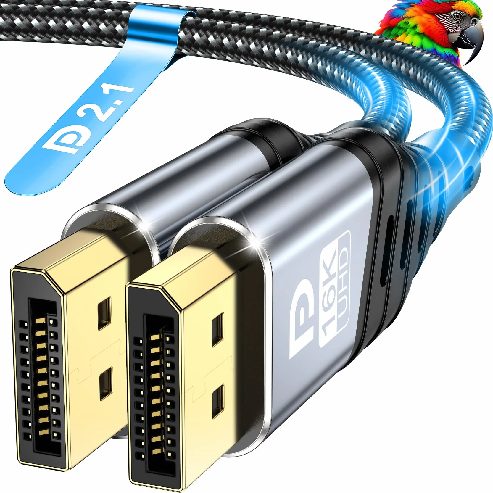 Câble DisplayPort 2m 2.1 16K DP 80Gbps HDR FreeSync G-Sync DSC 1.2a HDCP 2.2