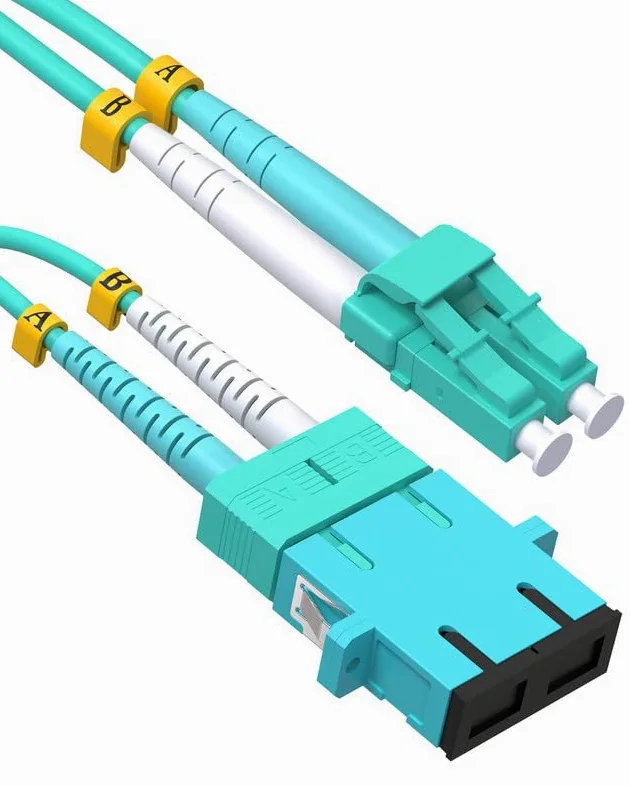 Lot de 5 câbles adaptateur fibre optique LC mâle vers SC femelle, OM4 OM3 40 Go adaptateur hybride multimode convertisseur dongle pour réseau fibre optique 30 cm