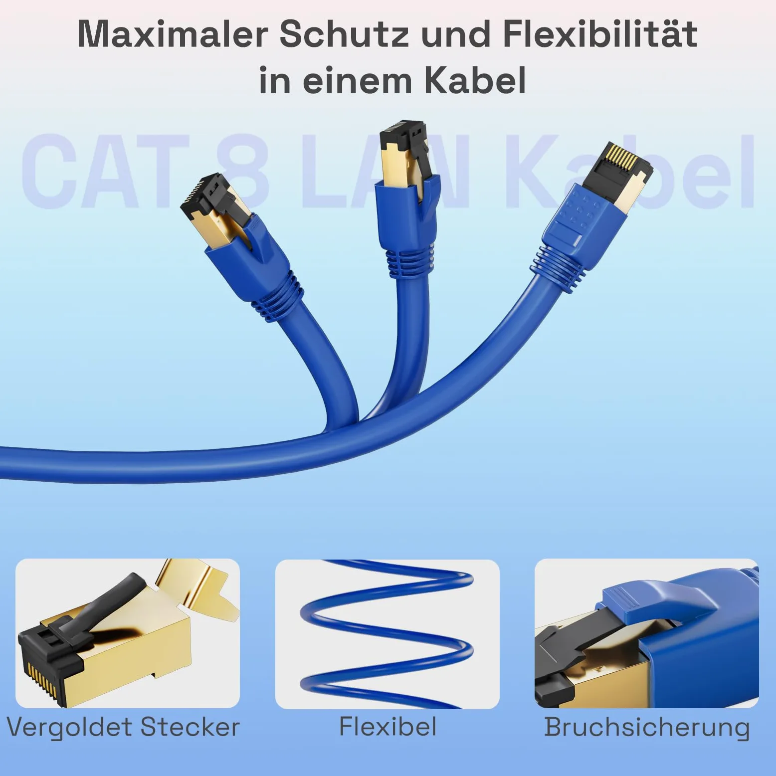 HB-DIGITAL 20m Câble RJ45 CAT 8 Cordon de brassage - Certifié GHMT - Cable Réseau Blindé AWG 24 S/FTP LSZH 40Gbps 2000MHz cuivre pur avec connecteurs dorés pour Switch PC TV Console de Jeux - Bleu
