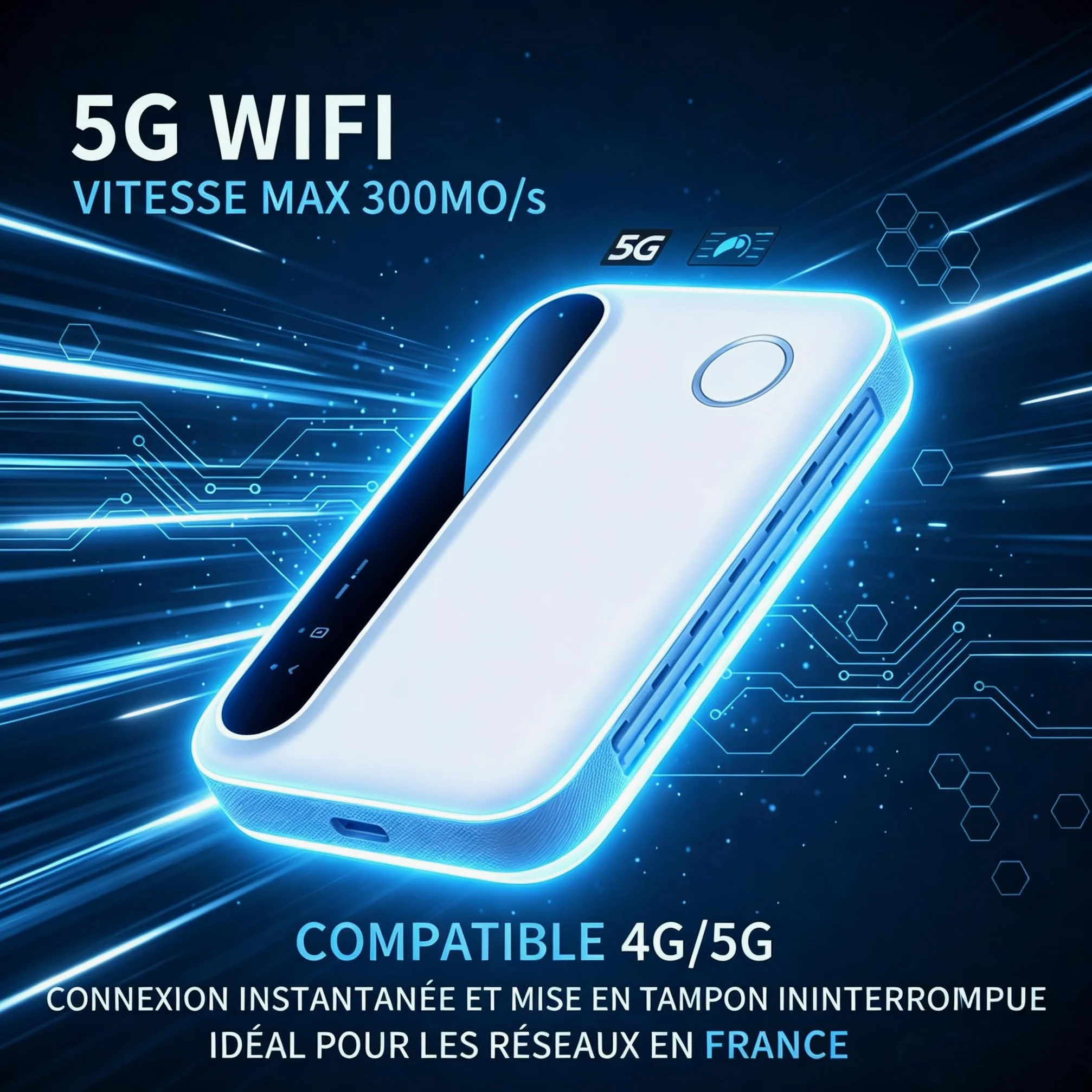 Routeur 5G Portable WiFi 6 Déverrouillé, Modem Mobile 5G/4G+ avec Emplacement SIM, Jusqu'à 25 Appareils Connectés, Internet Haut Débit Idéal pour Voyage, Camping et Télétravail
