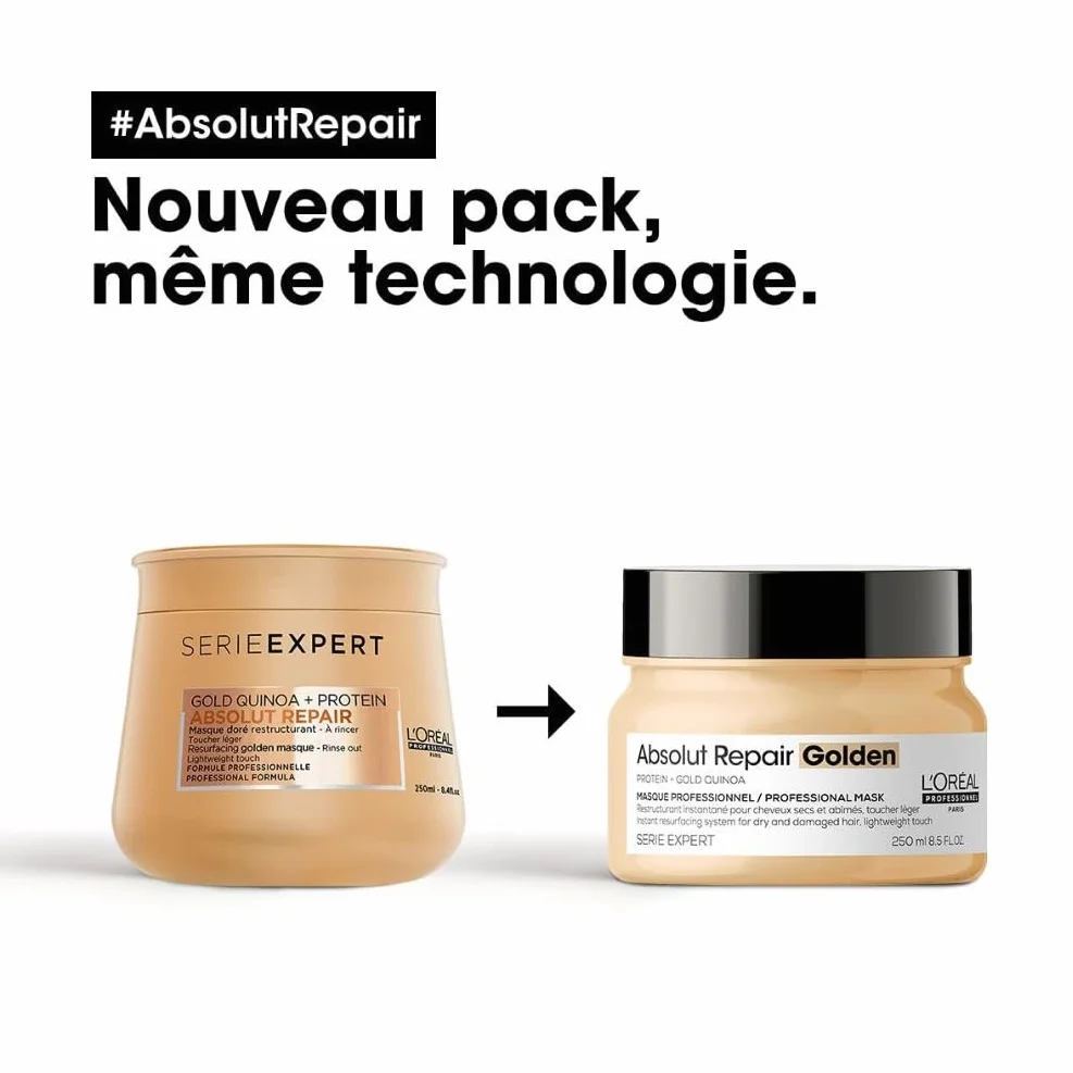 L'OREAL PROFESSIONNEL Absolut Repair Golden Restructuration Instantanée Cheveux Secs & Abîmés 7x Plus de Brillance