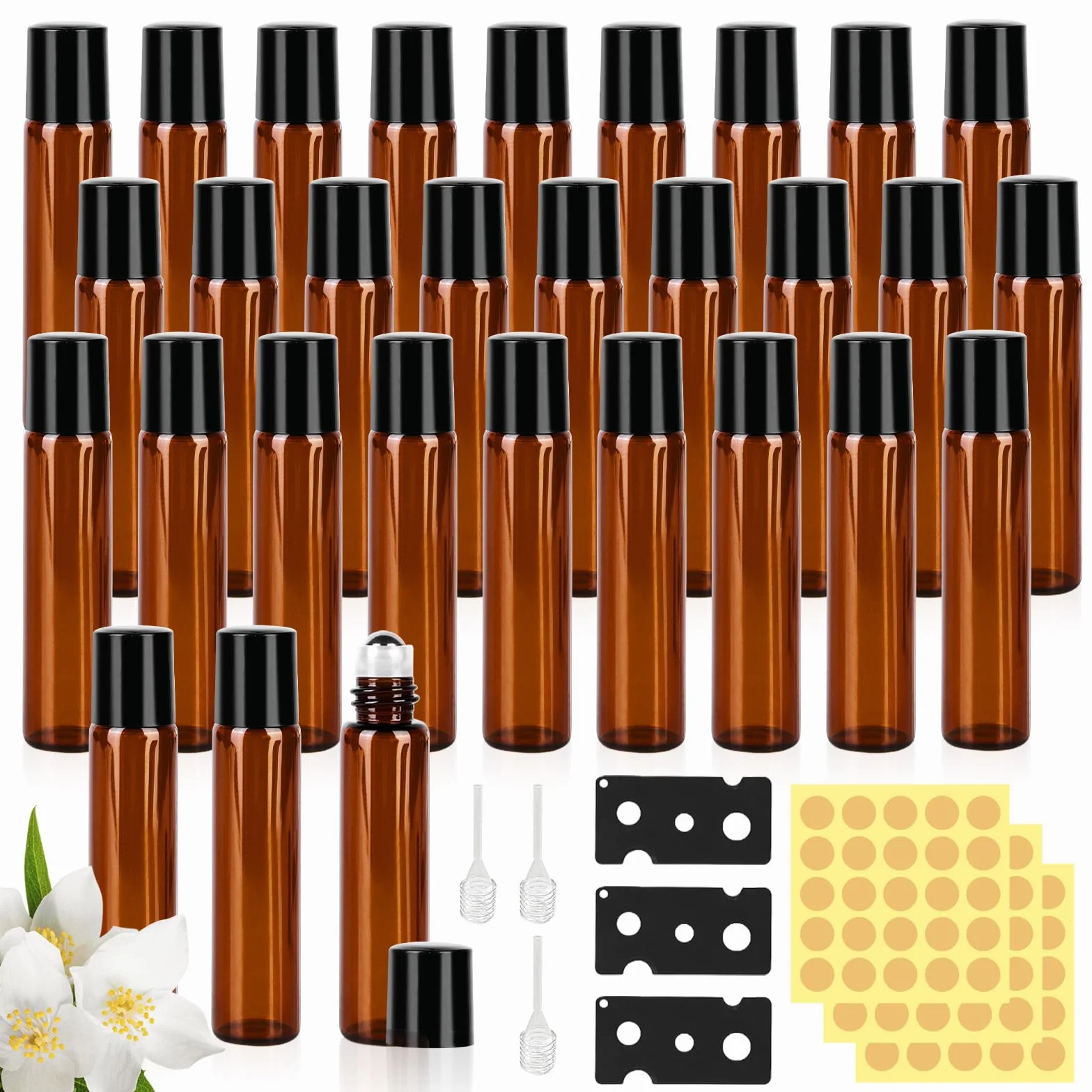 Lot de 30 bouteilles en verre roll-on 10 ml rechargeables huiles essentielles