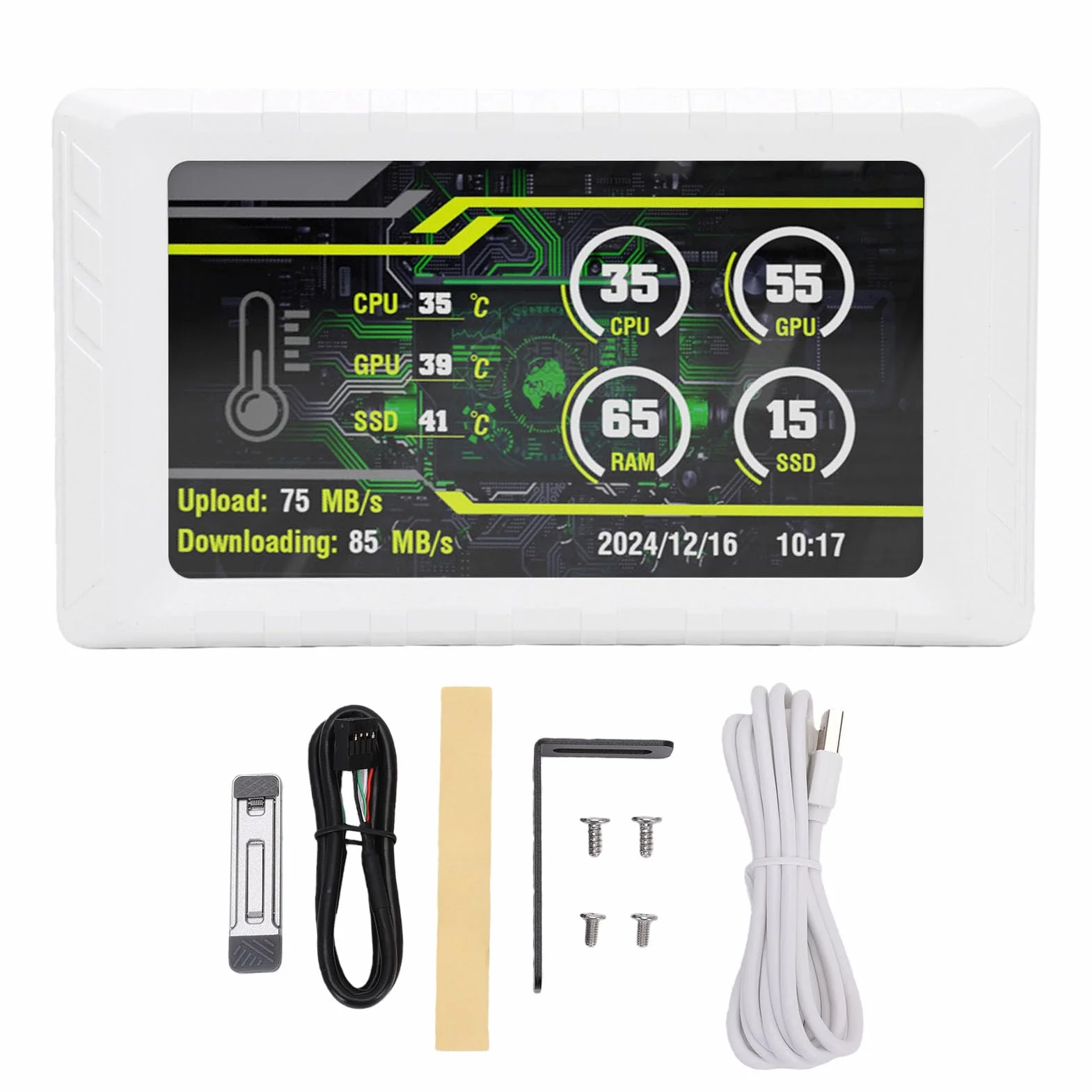 Mini-Moniteur 5 Pouces, écran LCD FHD 854 X 480, écran Secondaire pour la Surveillance de la Température du Processeur, de la Mémoire et du Disque Dur. (White)