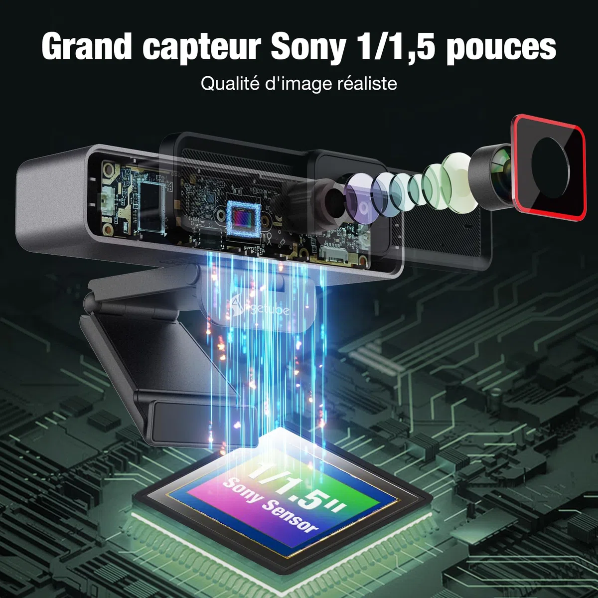 Angetube 4K Webcam avec 1/1.5" Sensor, 1080P@60FPS USB Web Camera pour PC