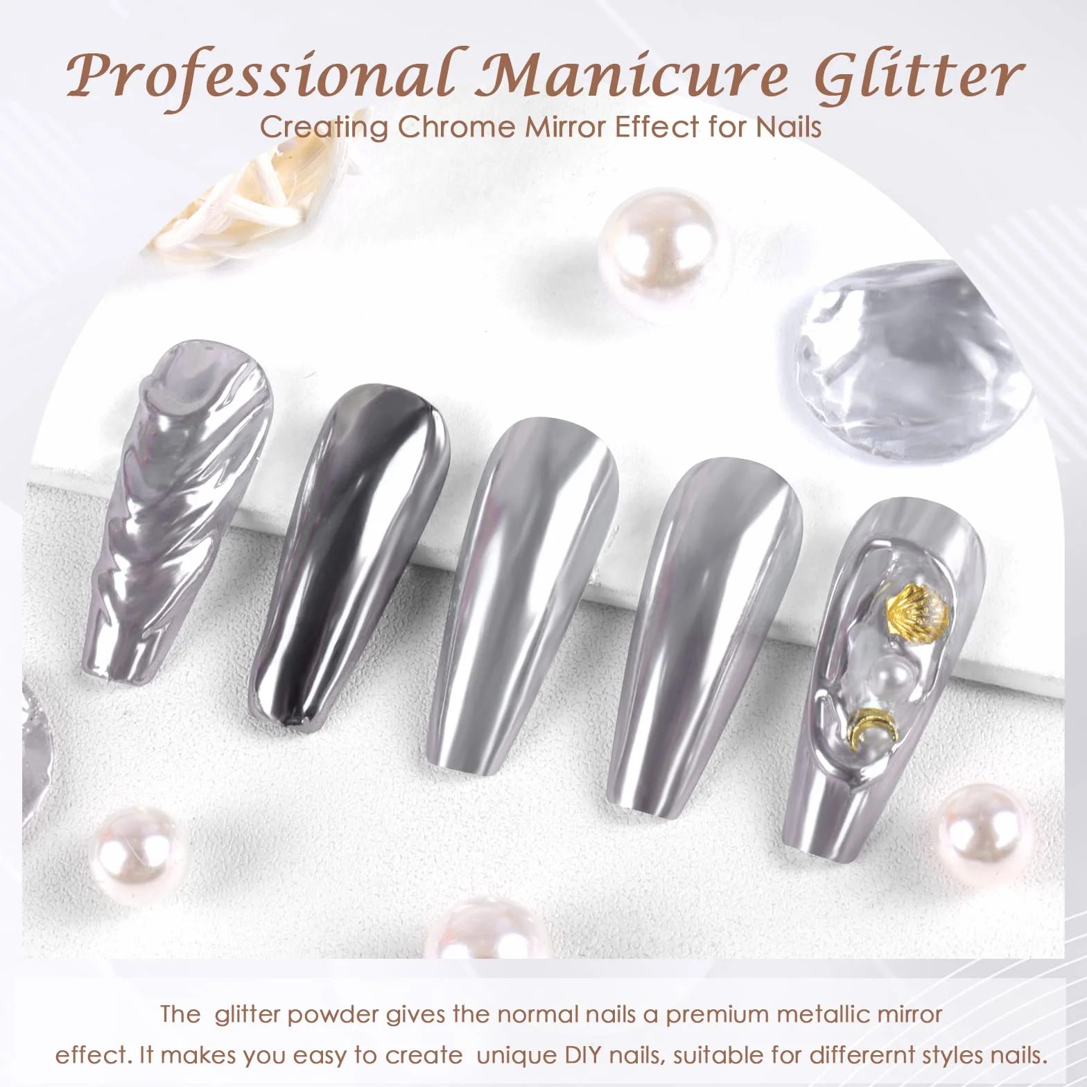 Laza Chrome Nail Powder Mirror Effect Metallic Dust Holographic Glitter for DIY Gel Polish Nail Art Silver