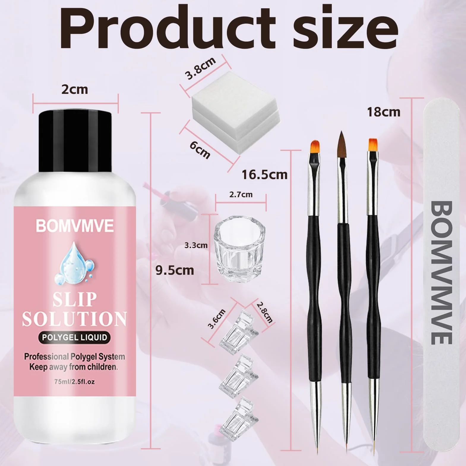 Slip Solution Polygel, Solution de Glissement pour Polygel Ongles, Kit Ongle Gel Anti-adhérence avec Pince, Brosse, Verre en Cristal et Lingettes