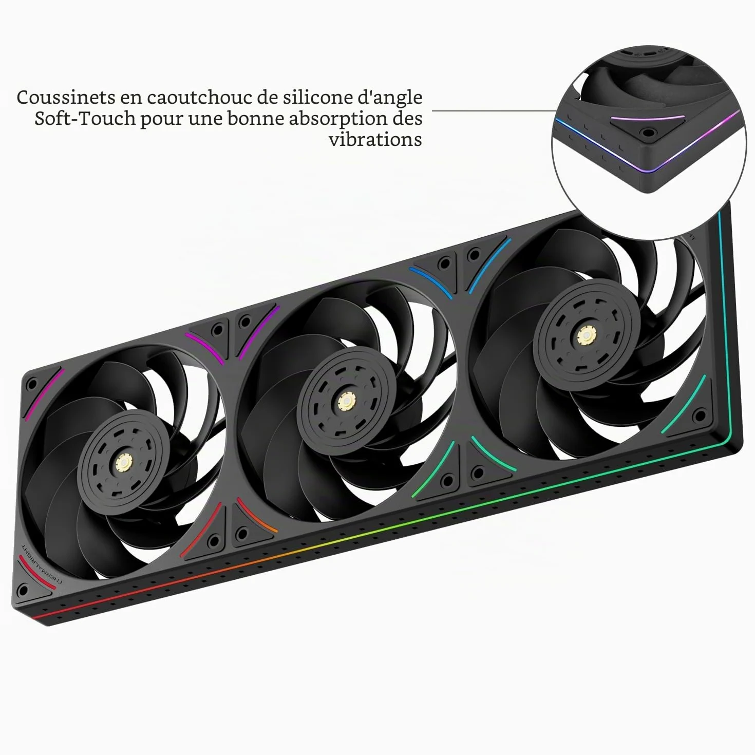 Thermalright TL-UB36R Lot de 3 ventilateurs de boîtier 120 mm PWM silencieux (≤ 27 dBA) avec pelle inversée, éclairage ARGB 5 V, refroidissement à eau, boîtier noir