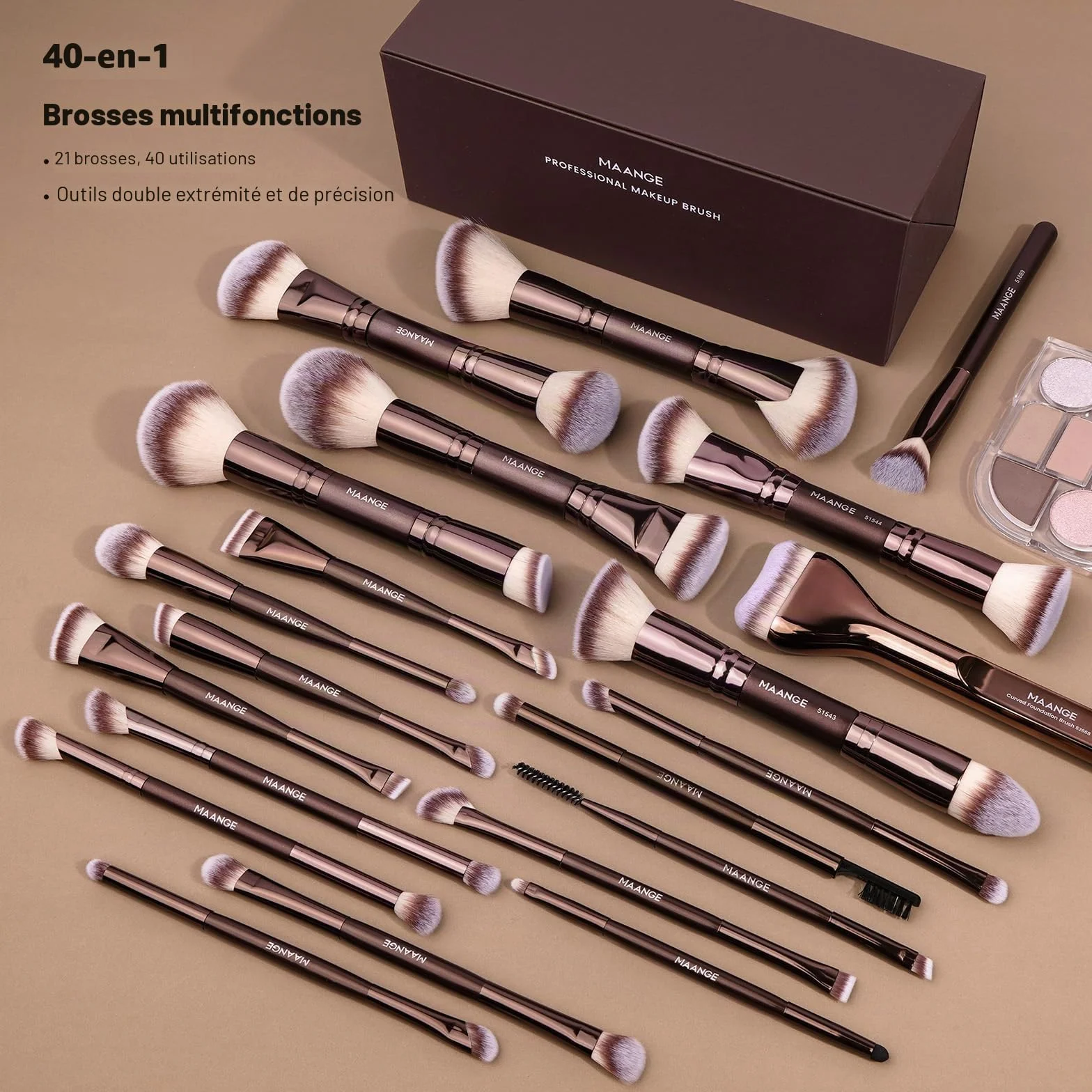 MAANGE Coffret Pinceaux Maquillage 21 Pièces Professionnel Double Face