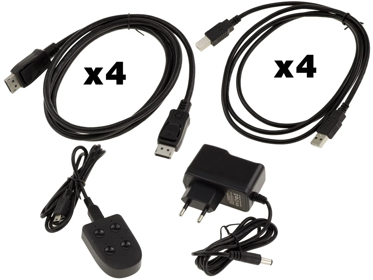 KALEA-INFORMATIQUE KVM Switch Automatique pour 4 PC avec Liaison écran DISPLAYPORT 4K 60Hz et Clavier Souris sur Port USB. avec télécommande, Alimentation et Cordons - Ultra HD 4K 60Hz