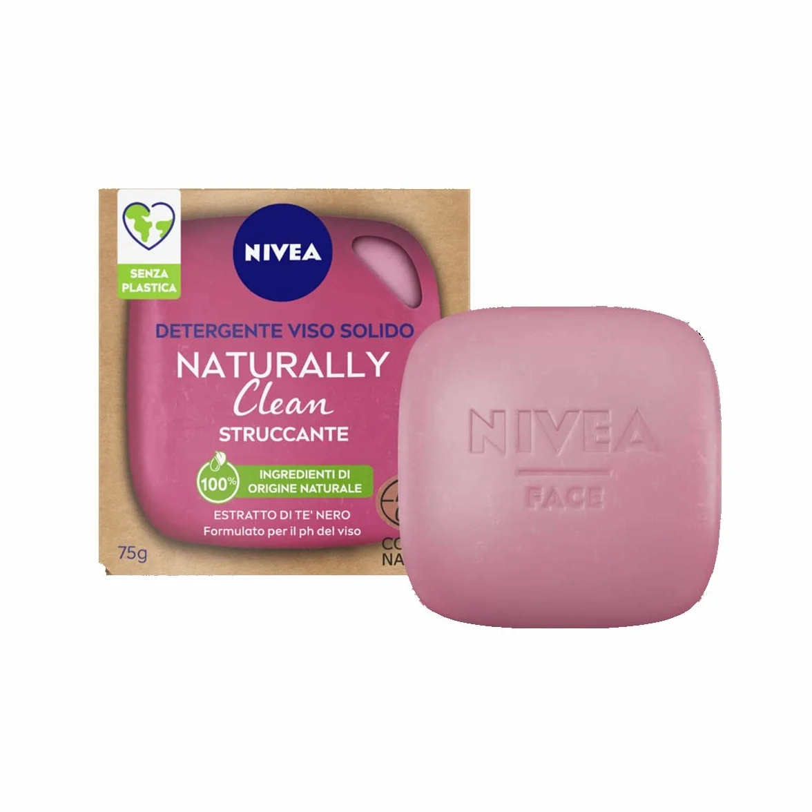 NIVEA NATURALLY CLEAN Démaquillant visage solide 75 g extrait thé noir formule végétalienne