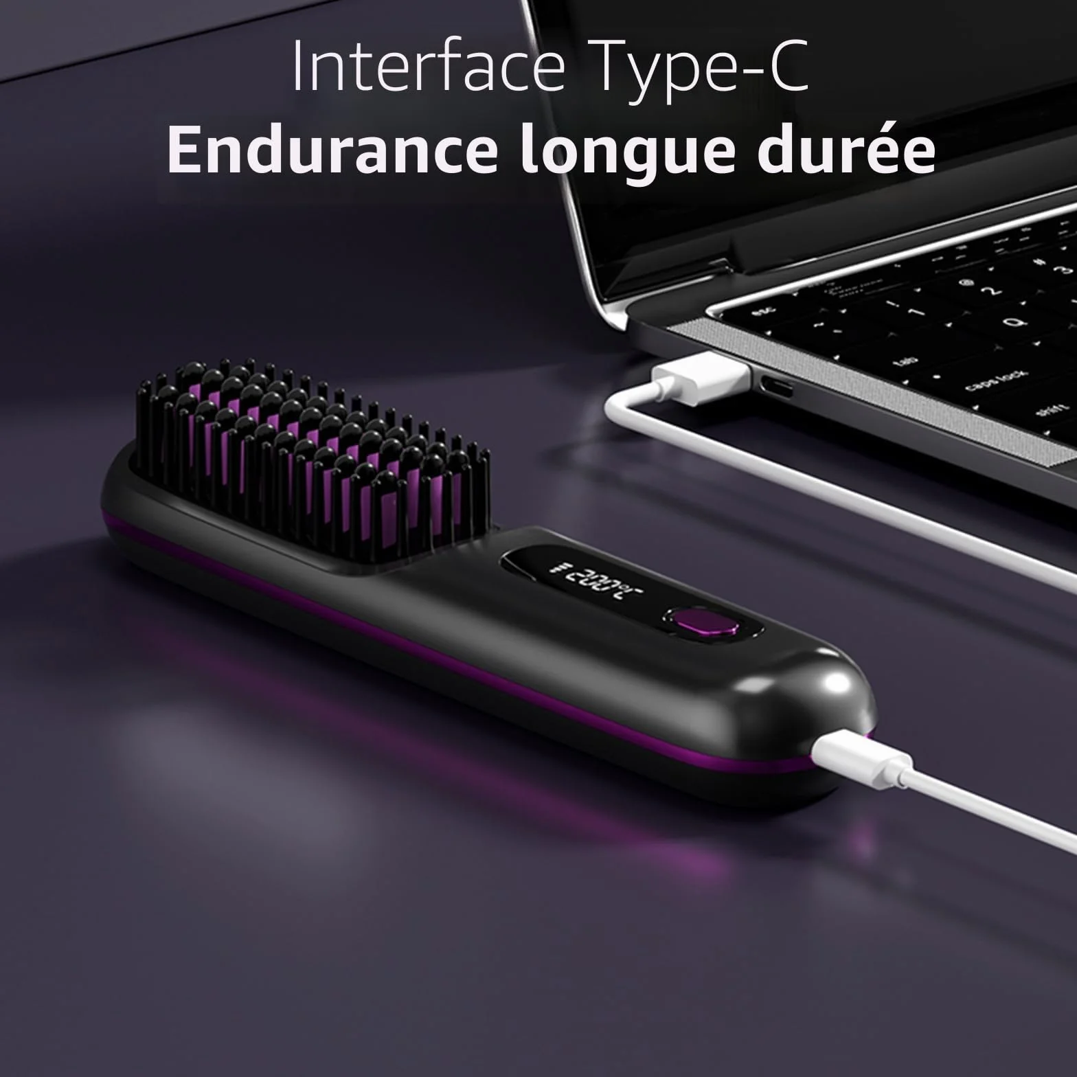 Go Brush Pro Brosse À Cheveux Lisse Sans Fil Rechargeable Portable Affichage LED Chauffage Rapide Noir