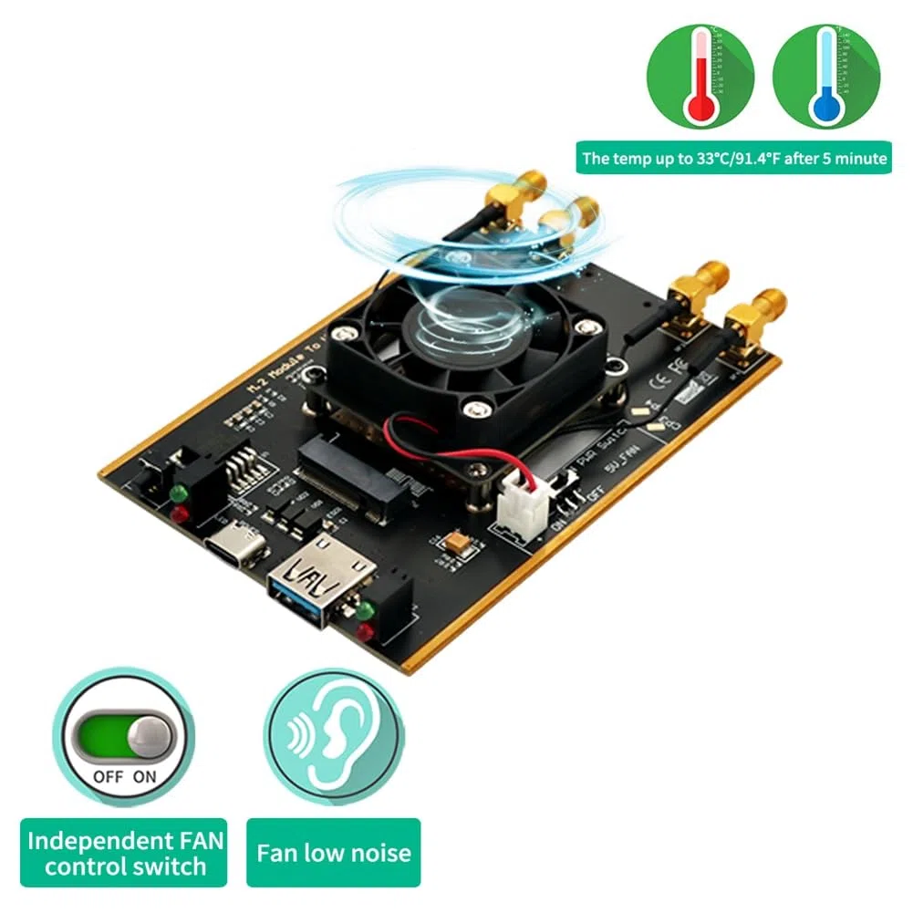 Module M.2 NGFF 4G/5G vers USB 3.0 Adaptateur M2 Carte WiFi Convertisseur Riser Board avec Antenne Refroidisseur Ventilateur Emplacement pour Carte SIM Installation Facile
