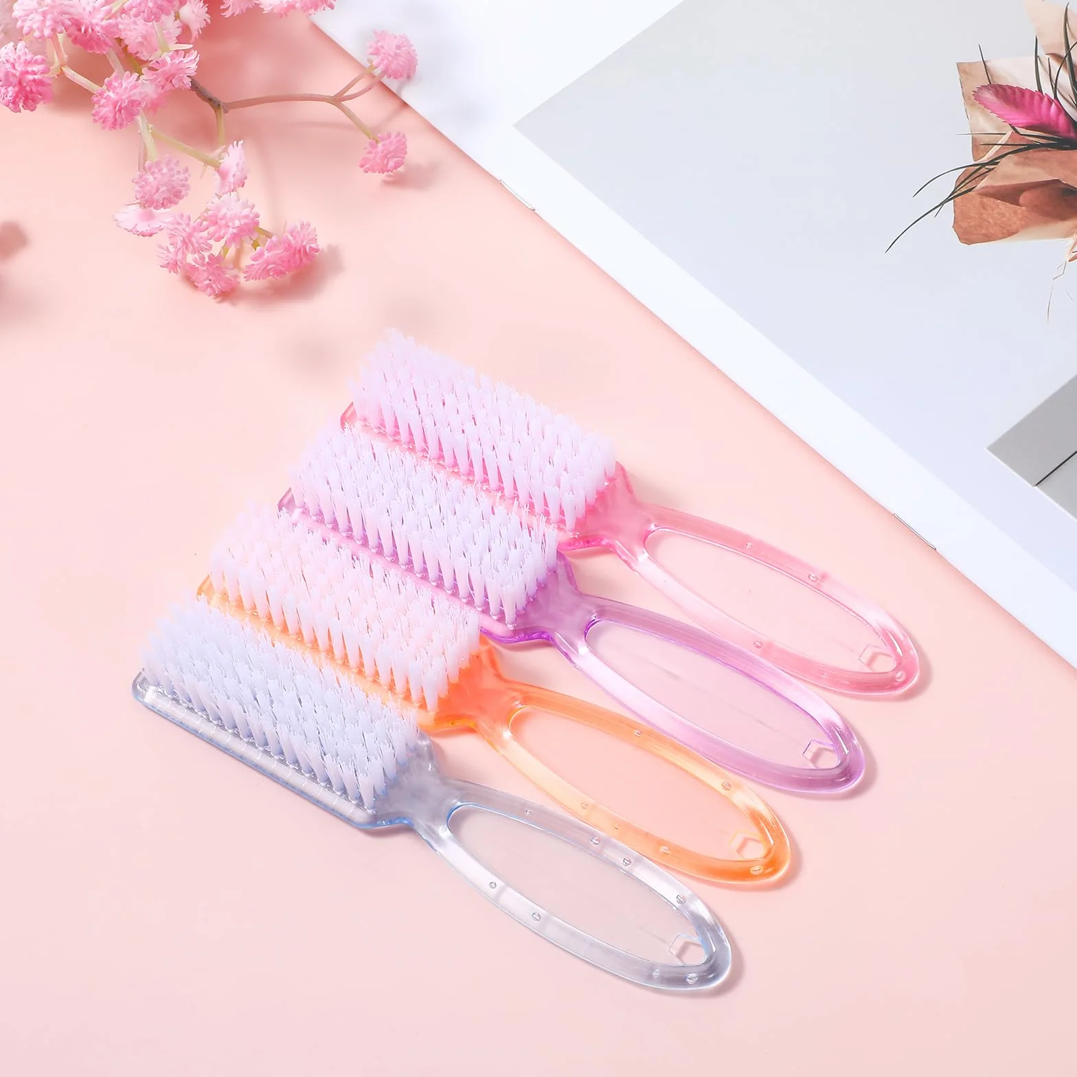 Lot de 4 brosses à ongles poils souples manucure récurer bleu violet rose orange