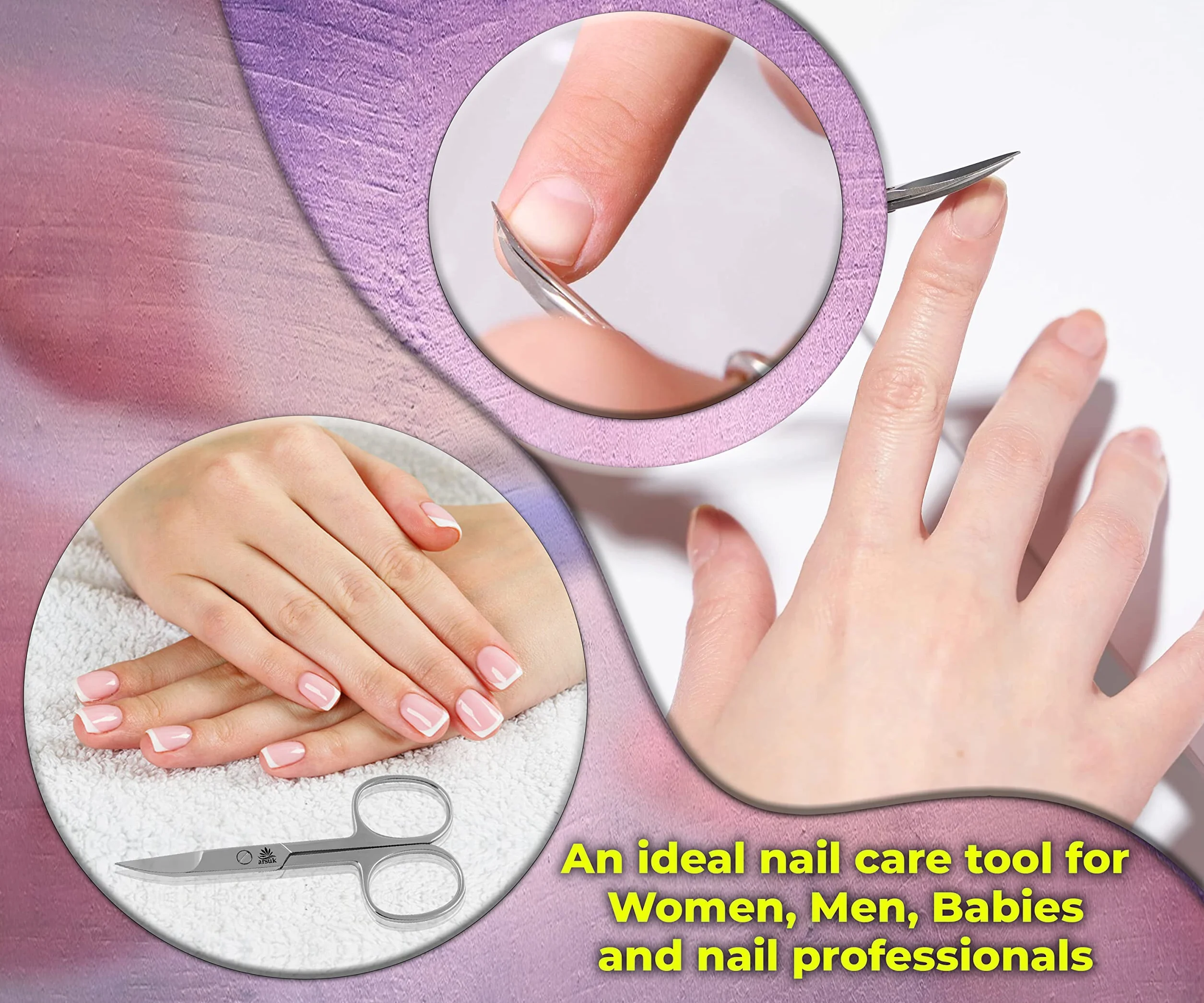 ARSUK Ciseaux à ongles incurvés en acier inoxydable pointus