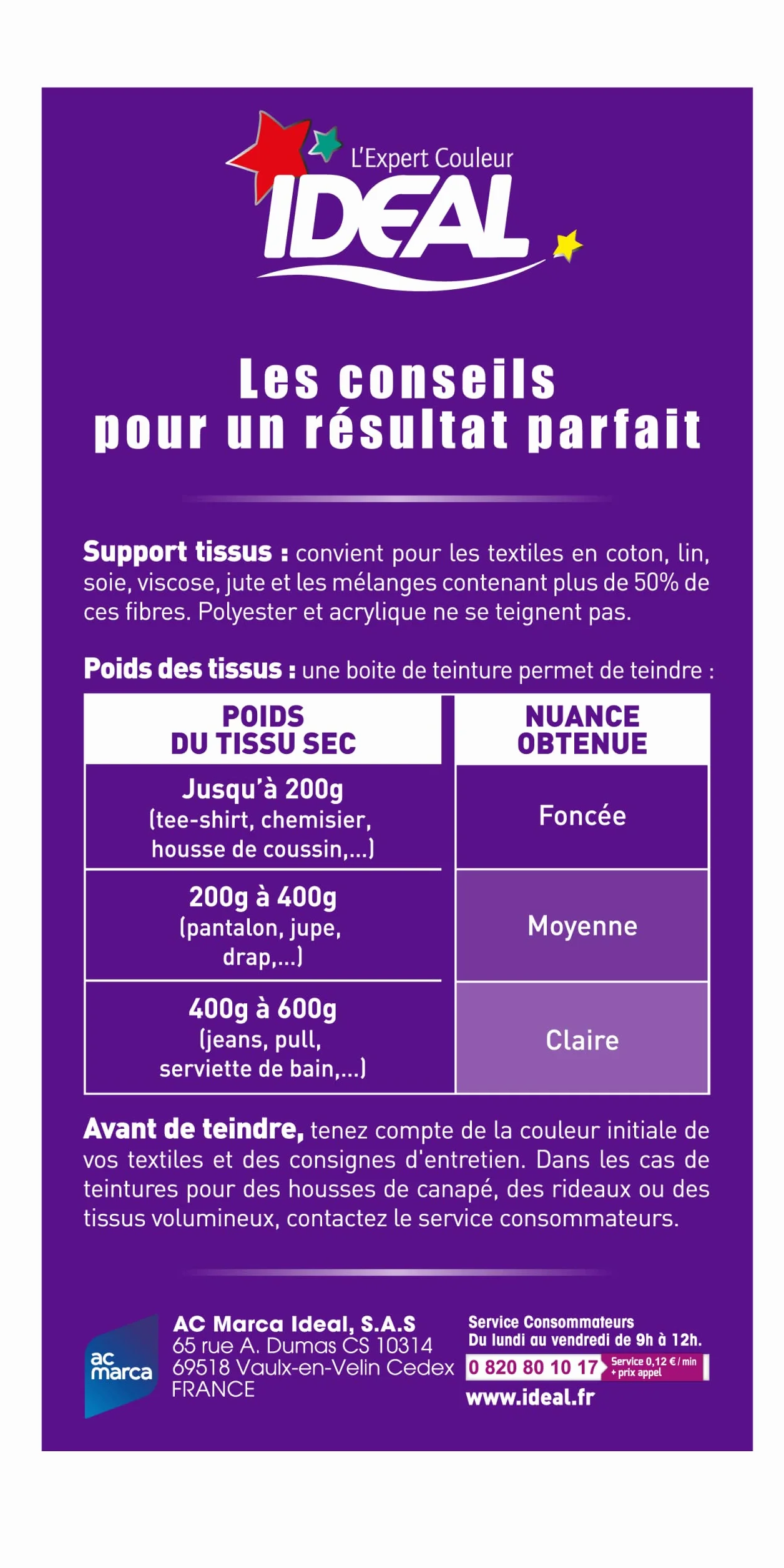 IDEAL Kit Teinture Tout en Un Mini Violet 230 g - Colorant Textile Longue Tenue - Coton, Lin, Soie, Viscose