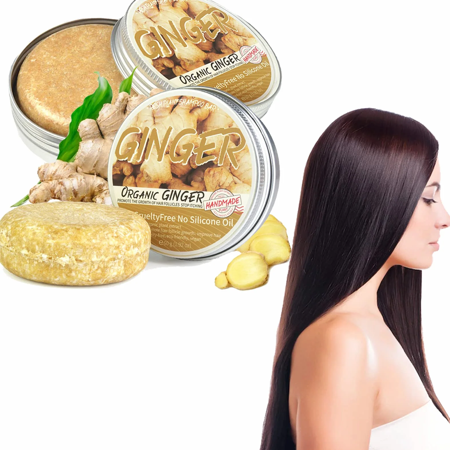 Barre de shampooing au gingembre bio anti-chute cheveux savon plantes naturelles