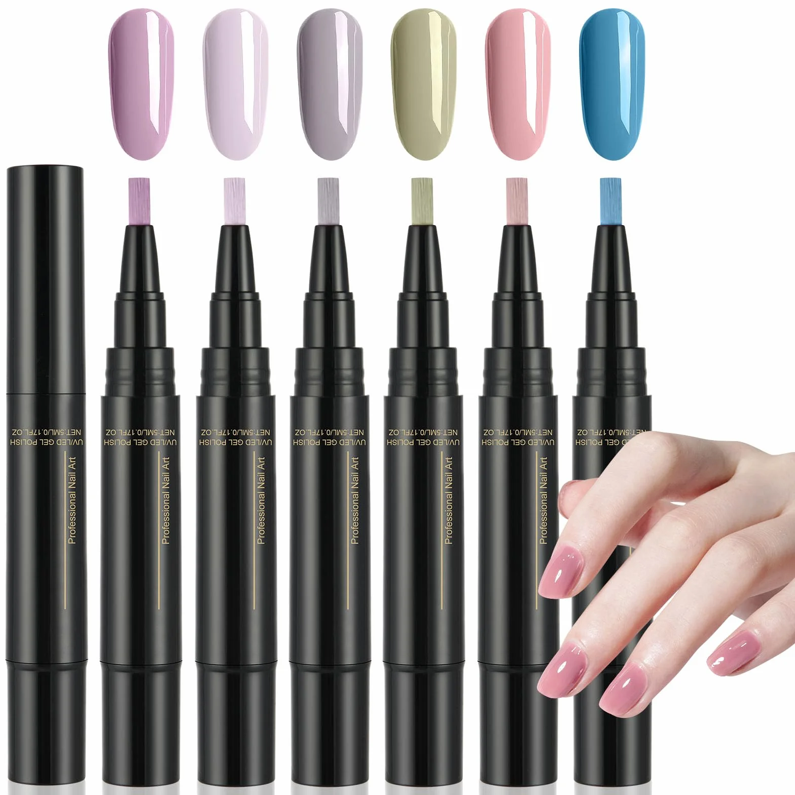 Stylo Vernis à Ongles 6 Couleurs, Ensemble Stylos Vernis Ongles Gel Séchage Rapide, Nail Gel Pen, Bleu